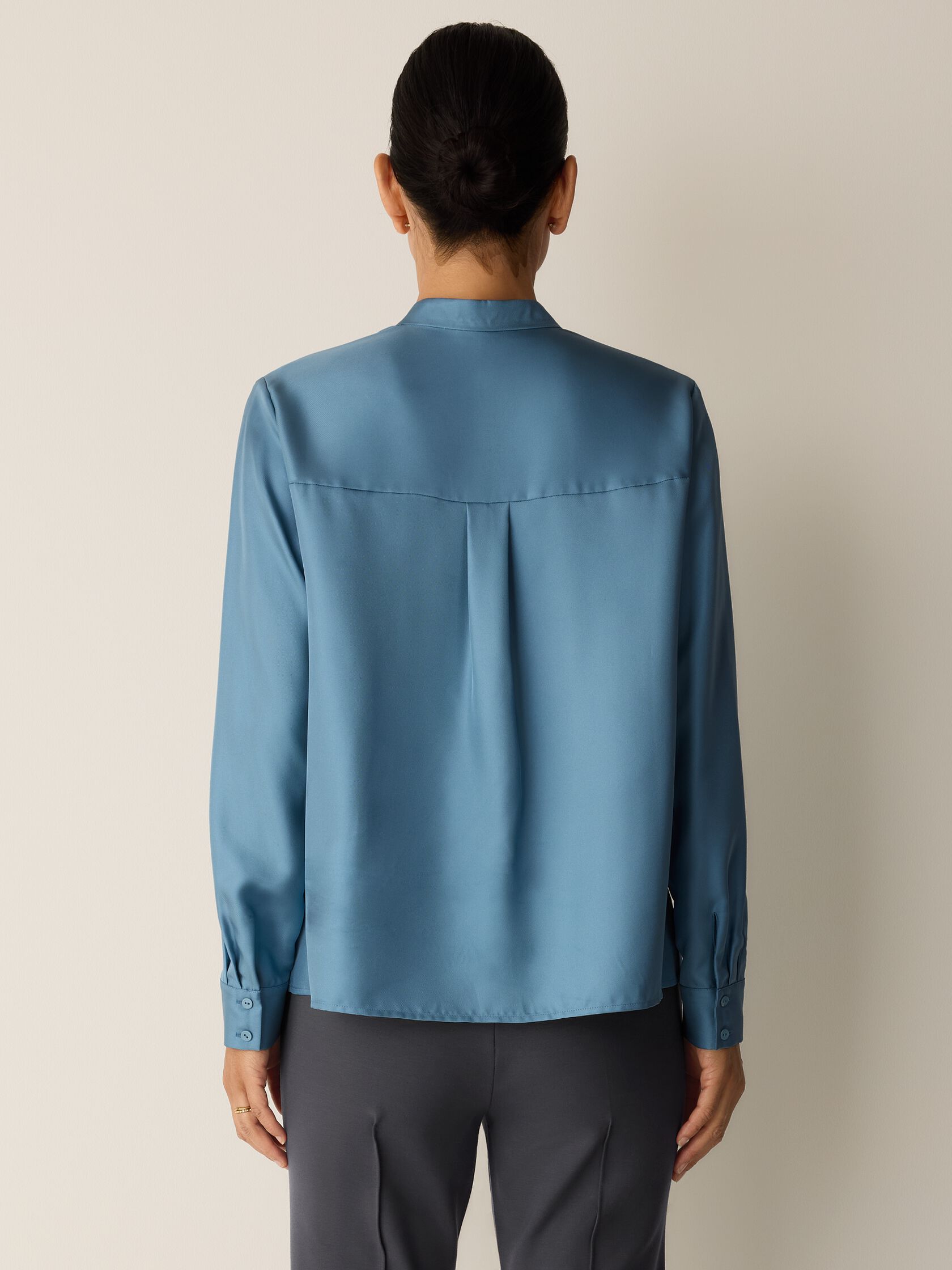 Silk Twill Band Collar Shirt