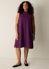 Organic Cotton Pucker Check Mock Neck Dress