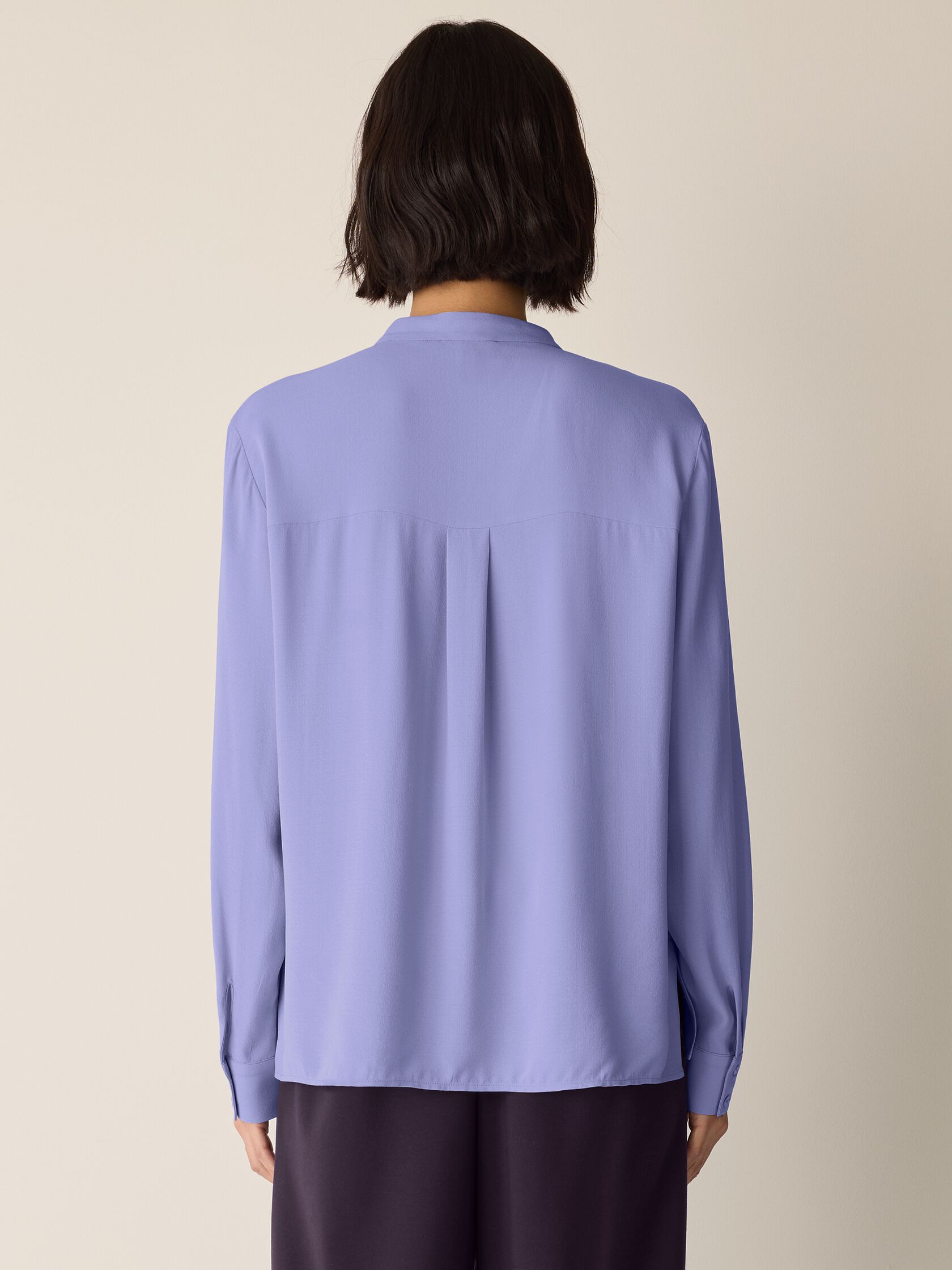 Silk Georgette Crepe Band Collar Top