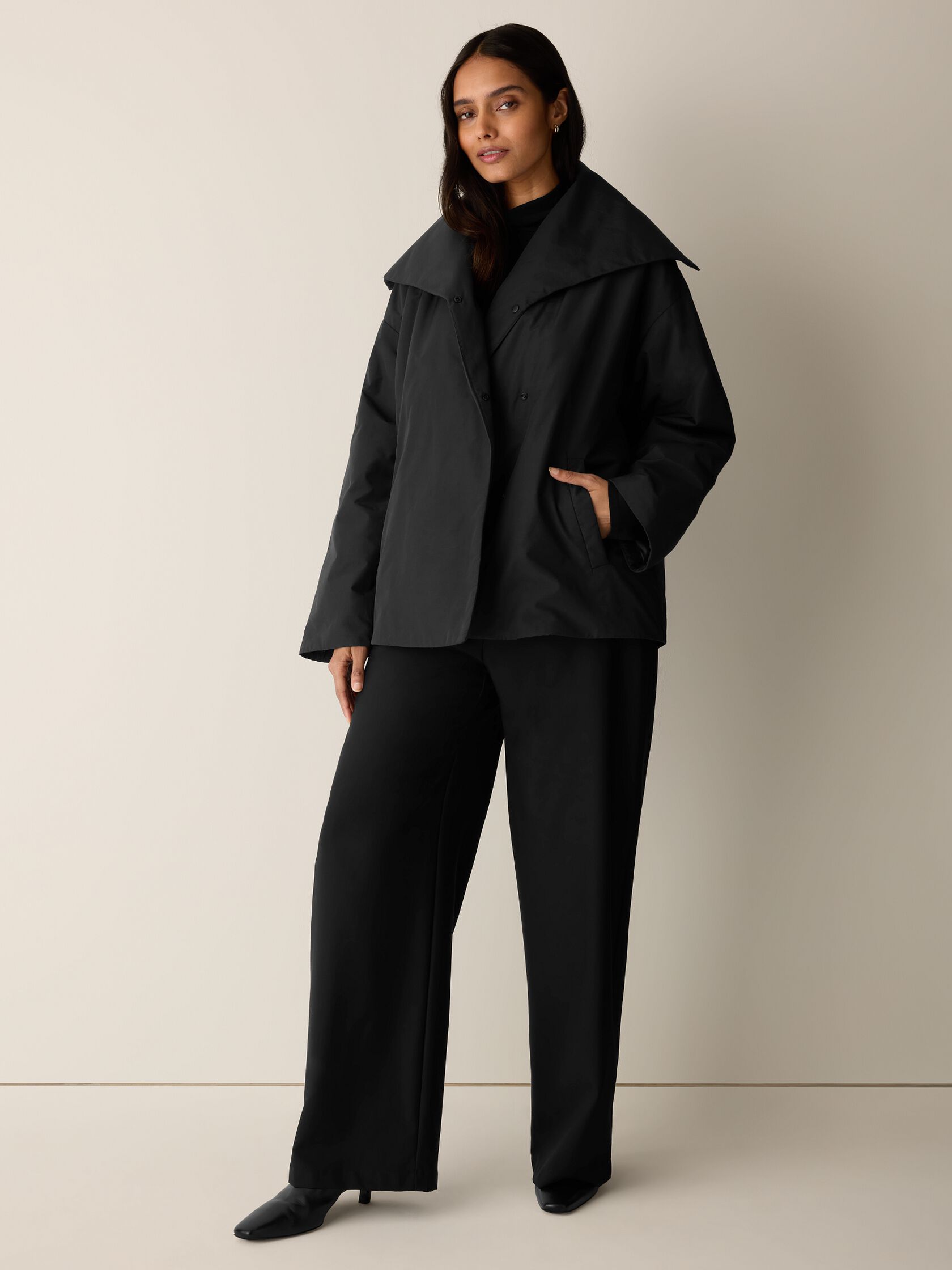 Light Cotton Nylon High Collar Padded Coat
