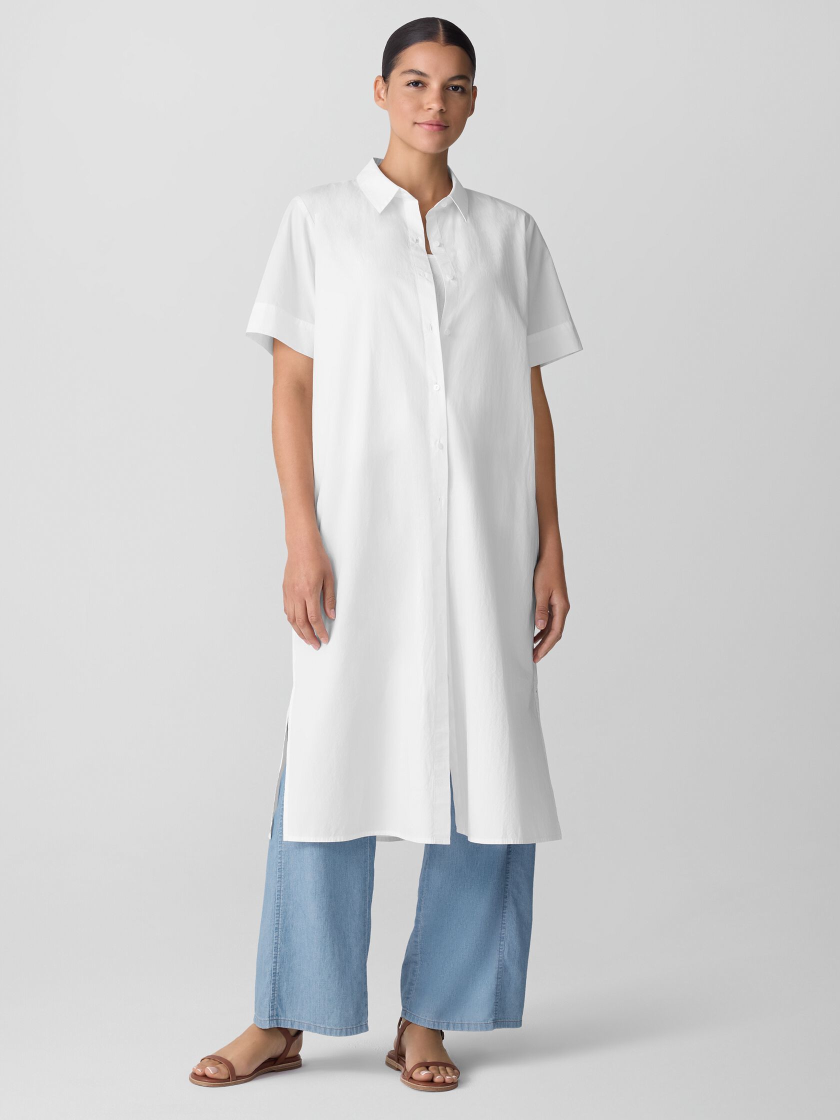 Washed Organic Cotton Poplin Classic Collar Shirtdress
