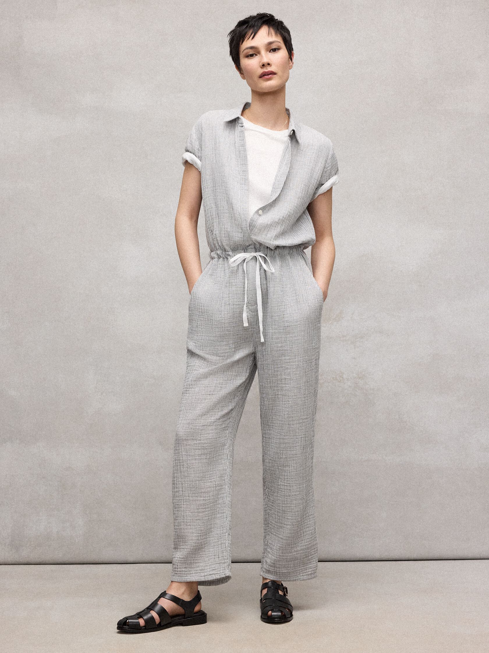 Striped Organic Cotton Gauze Jumpsuit