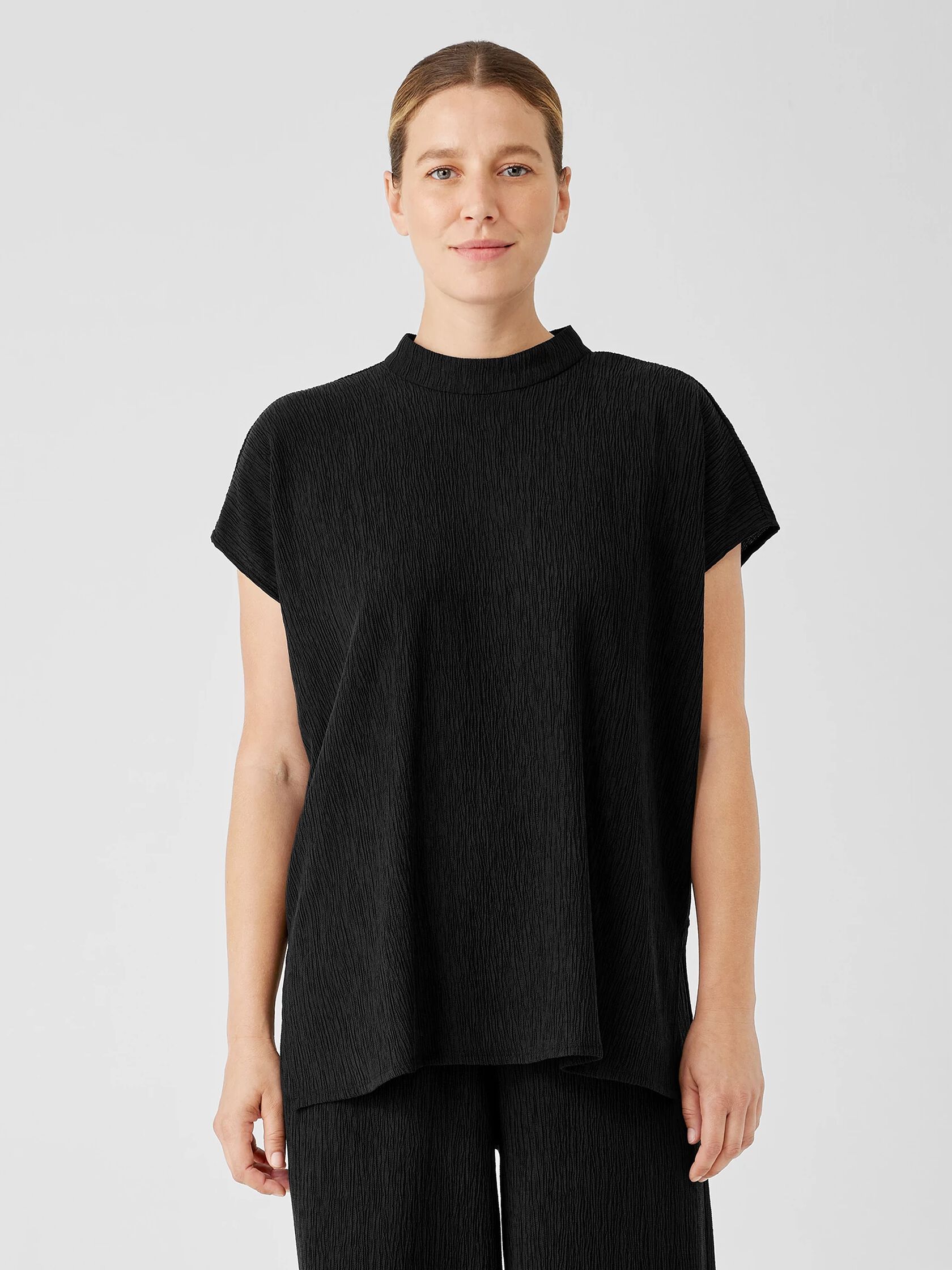 Woven Plisse Mock Neck Top | EILEEN FISHER