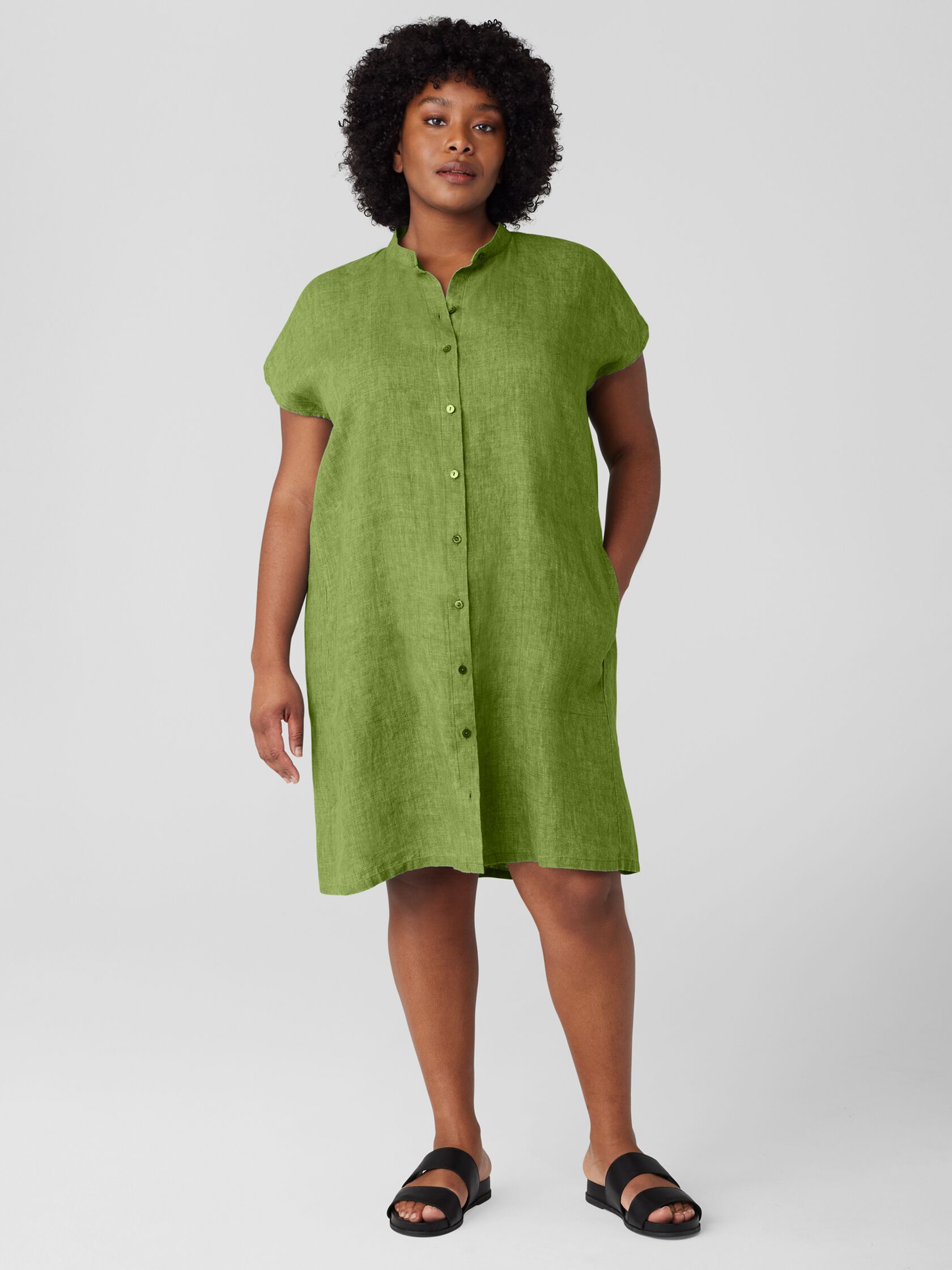 Washed Organic Linen Delave Shirtdress