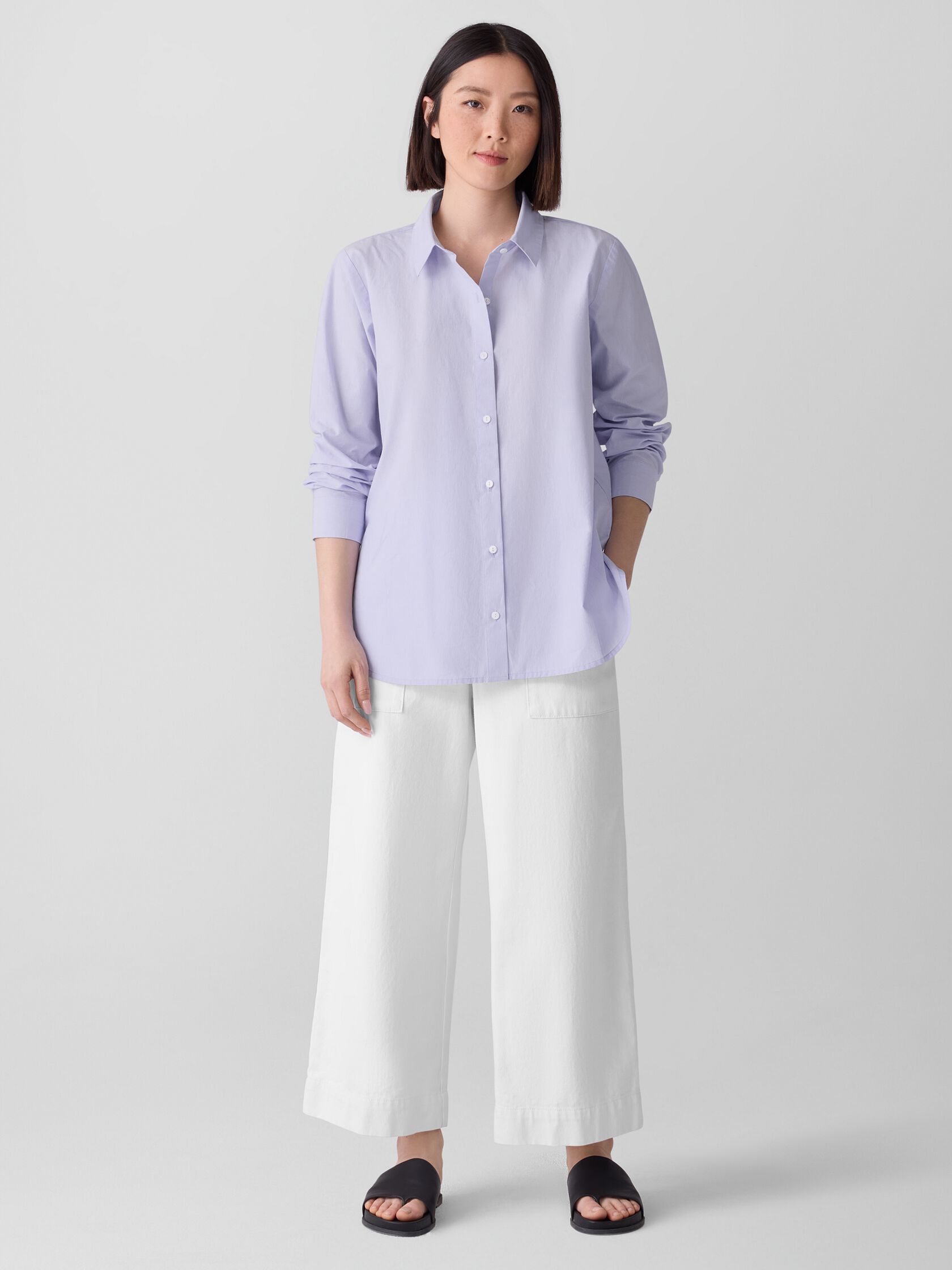 Striped Poplin Classic Collar Shirt