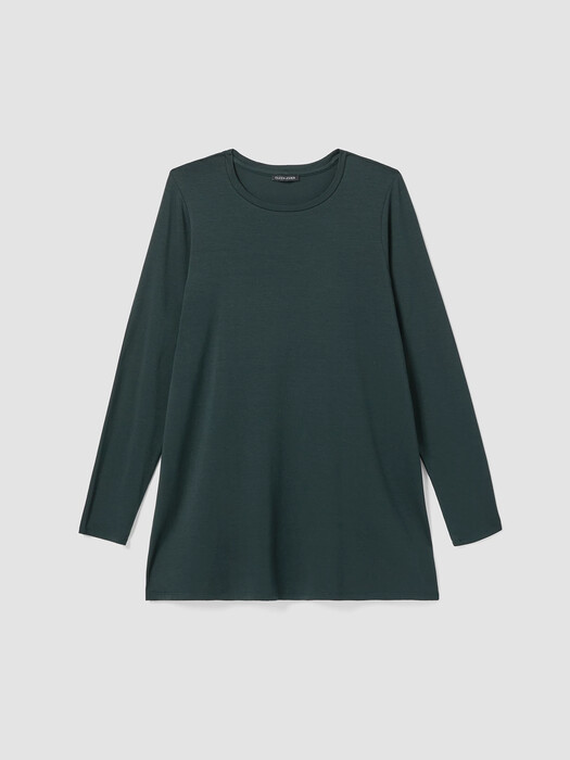 Stretch Jersey Knit Crew Neck Long Top