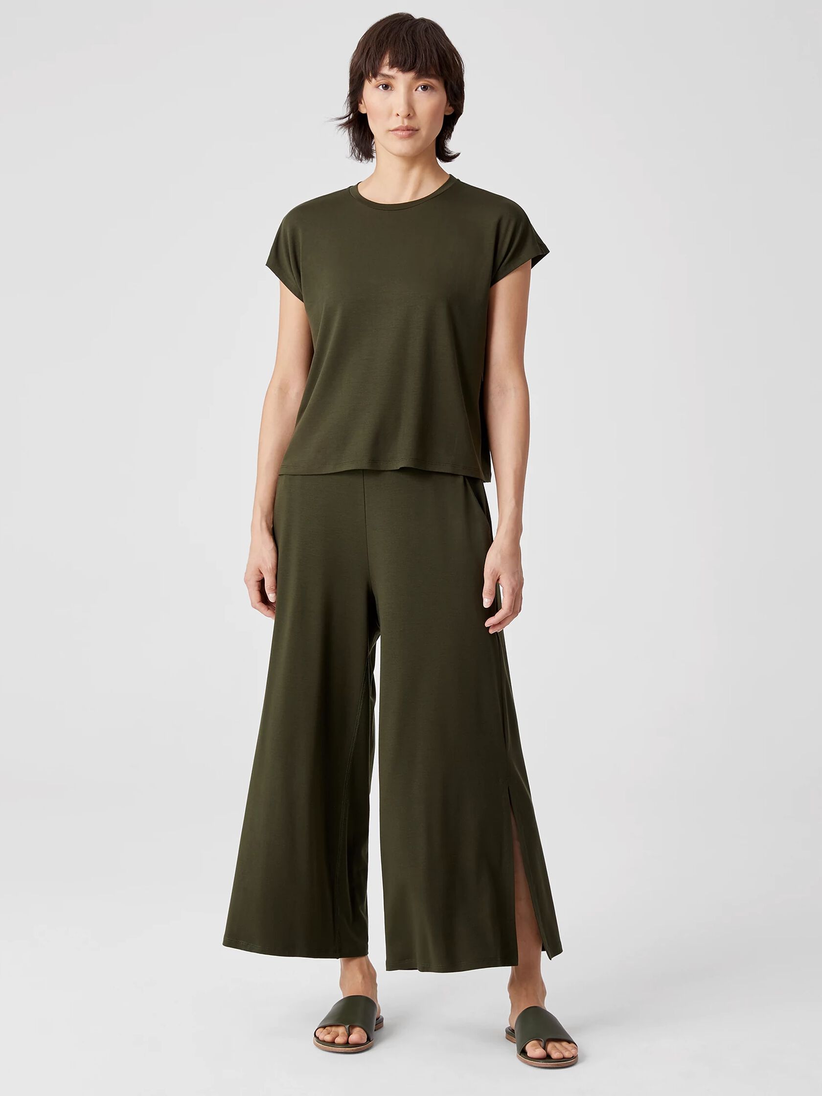 Fine Jersey Wide-Leg Pant with Slits