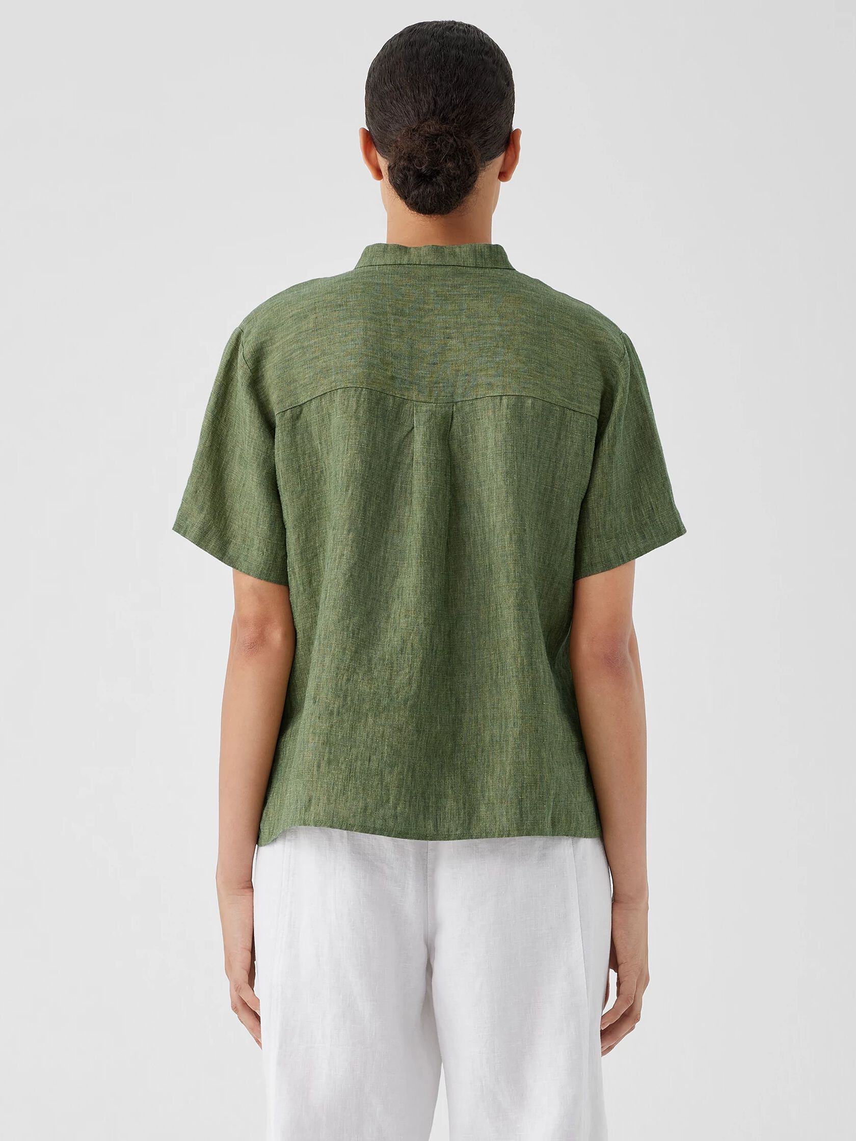 Washed Organic Linen Délavé Band Collar Shirt