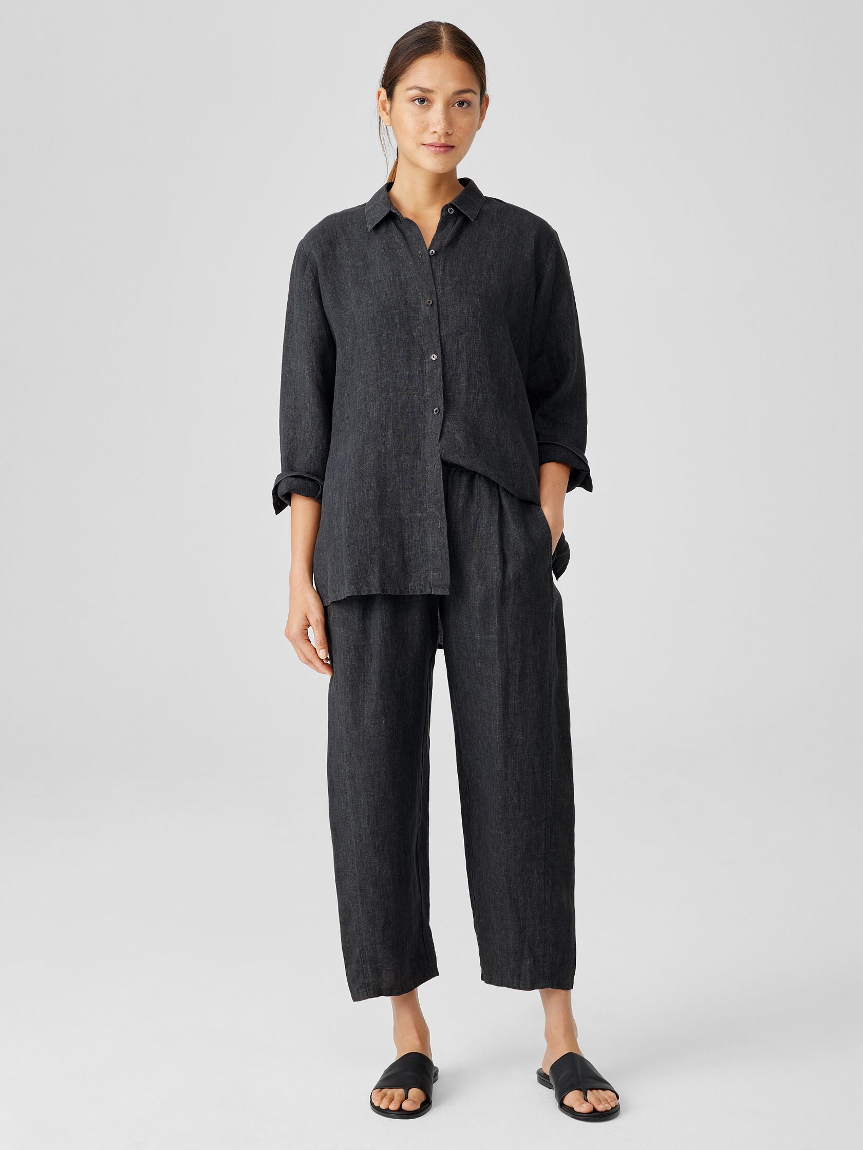 Washed Organic Linen Delave Lantern Pant | EILEEN FISHER