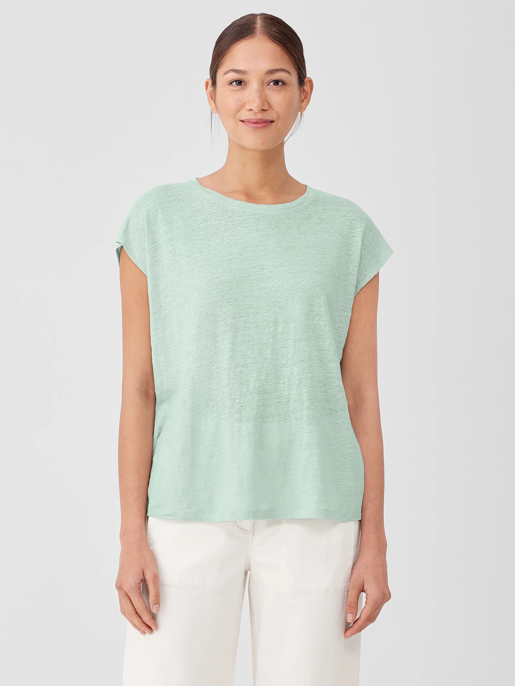 Organic Linen Jersey Shirred-Back Top