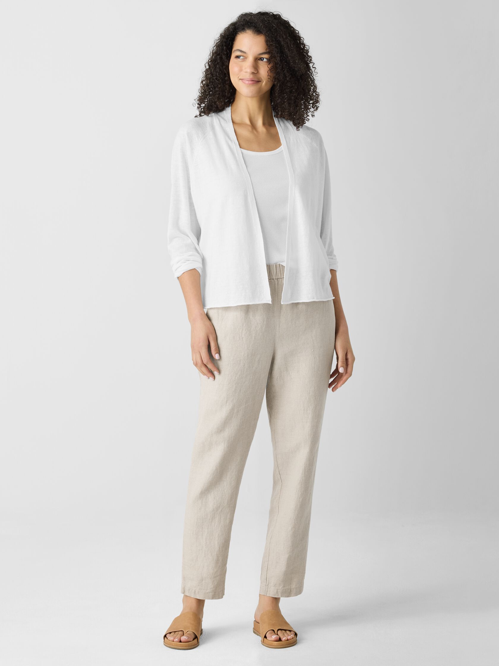 Organic Linen Cotton High Collar Cardigan