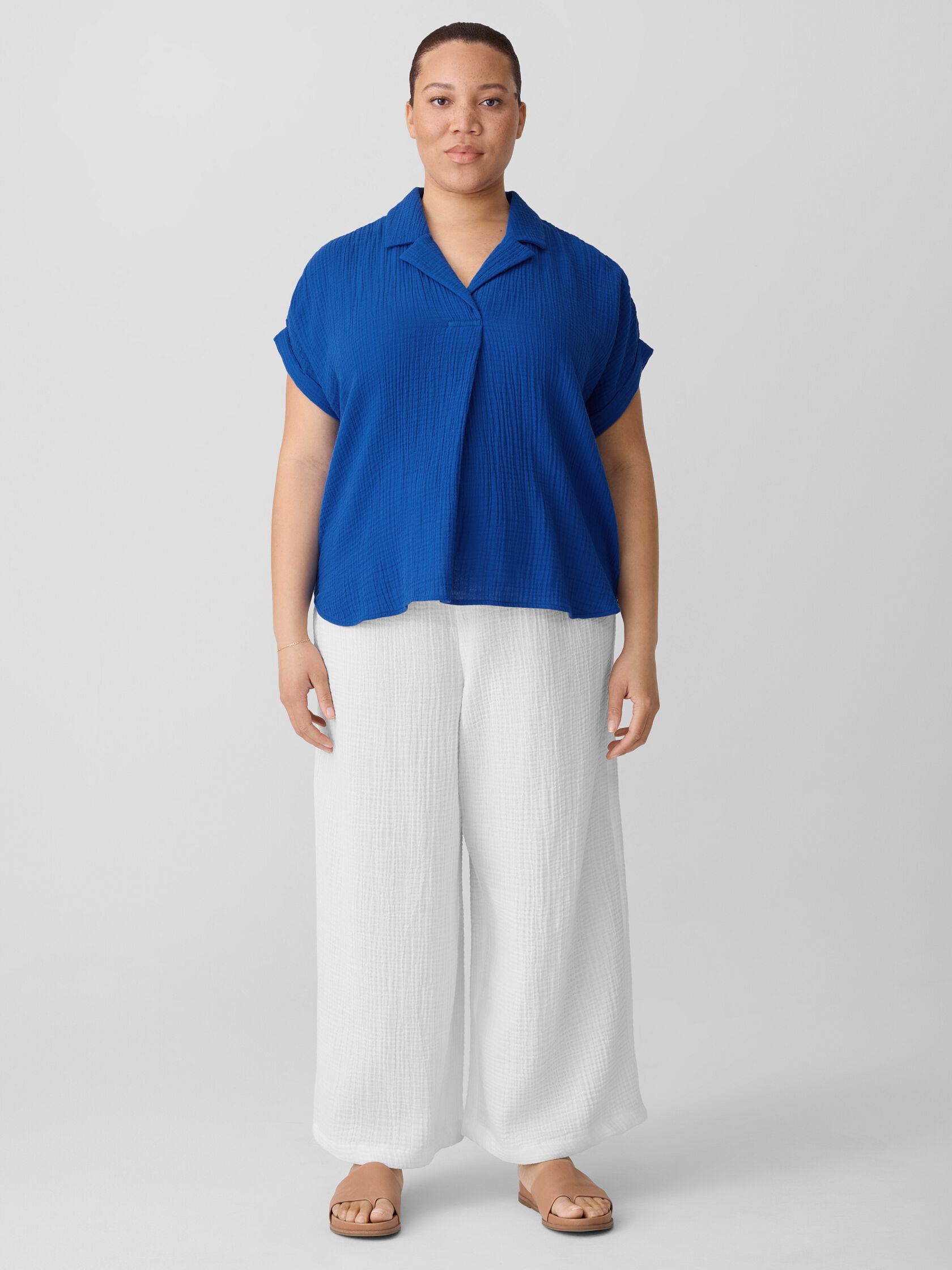 Organic Cotton Lofty Gauze Notch Collar Top