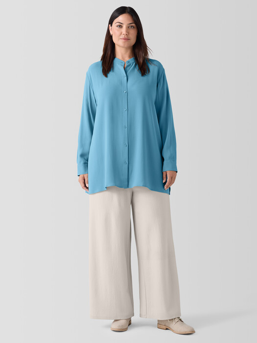 Silk Georgette Crepe Band Collar Shirt
