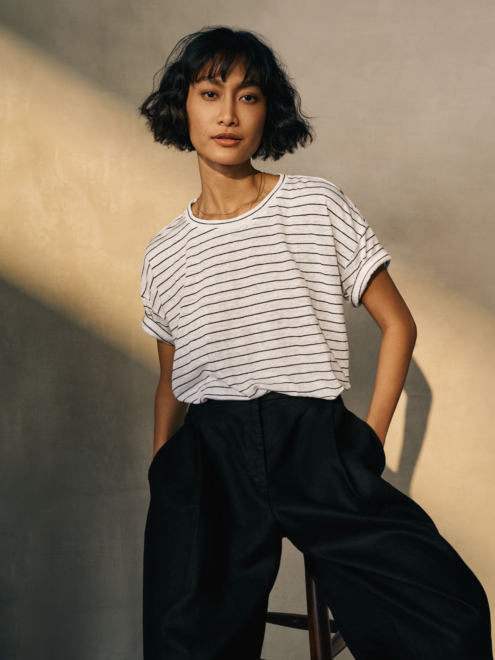 Organic Linen Jersey Stripe Box-Top