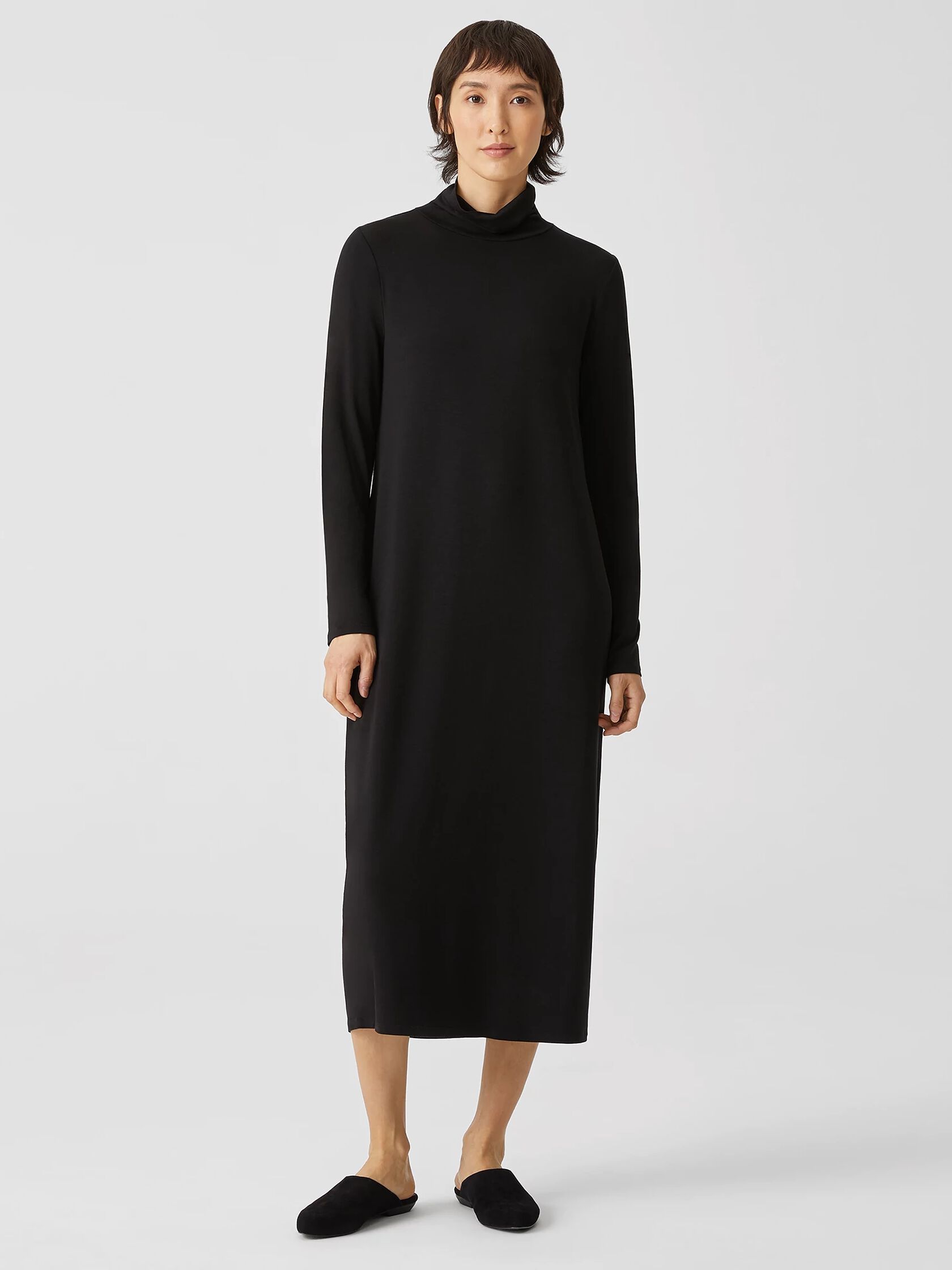 Fine Jersey Scrunch Neck Dress | EILEEN FISHER