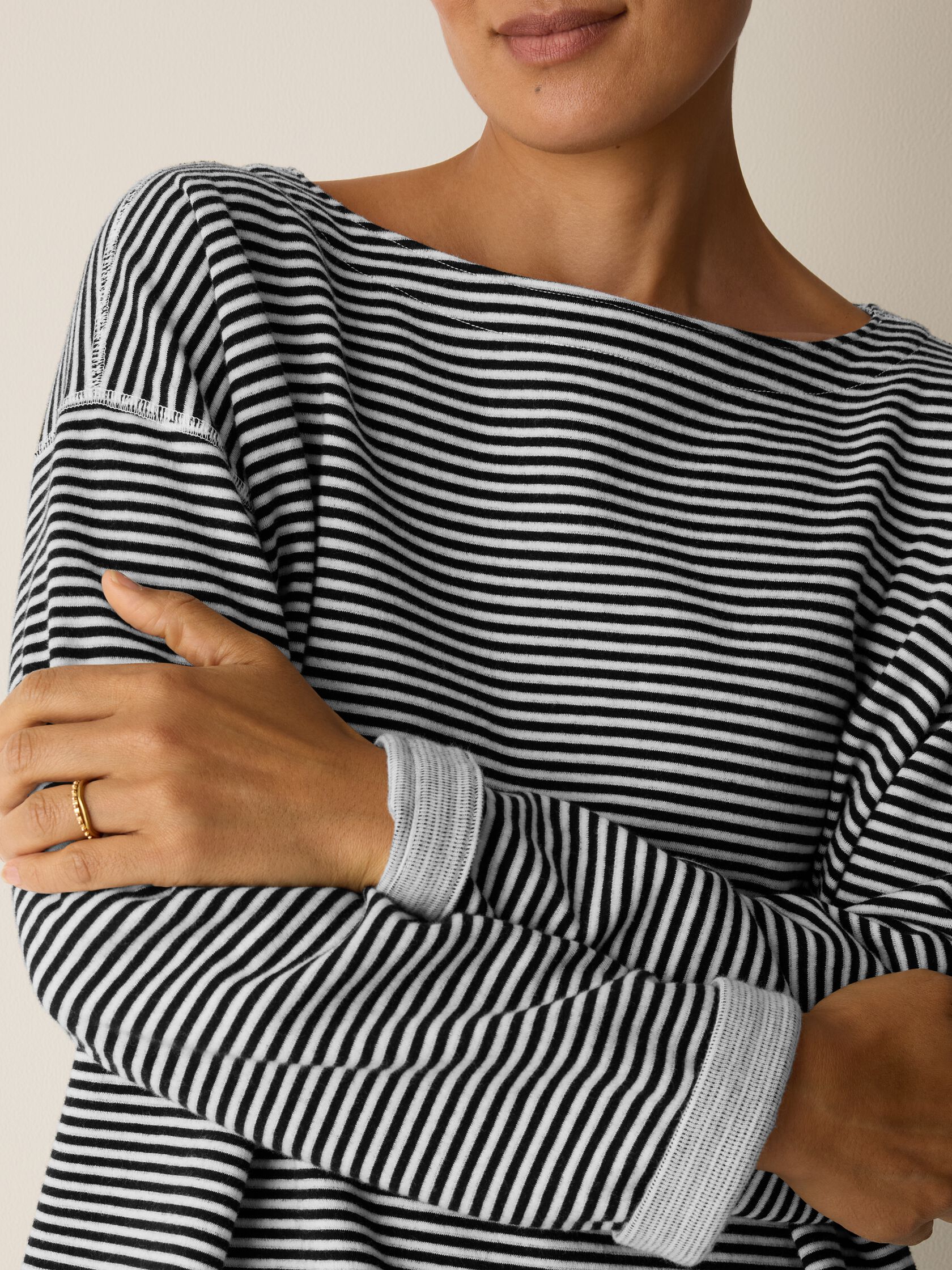 Doubleknit Organic Cotton Stripe Bateau Neck Top