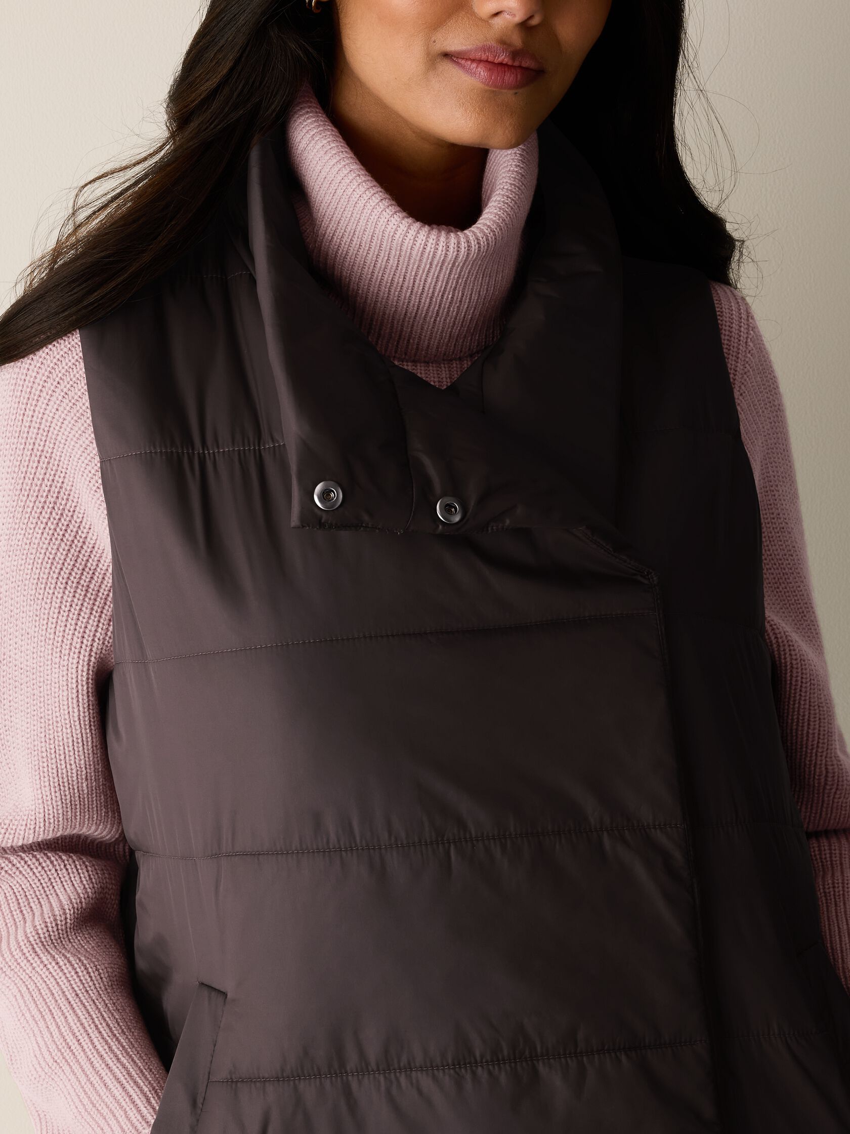Eggshell Recycled Nylon High Collar Quilted Vest