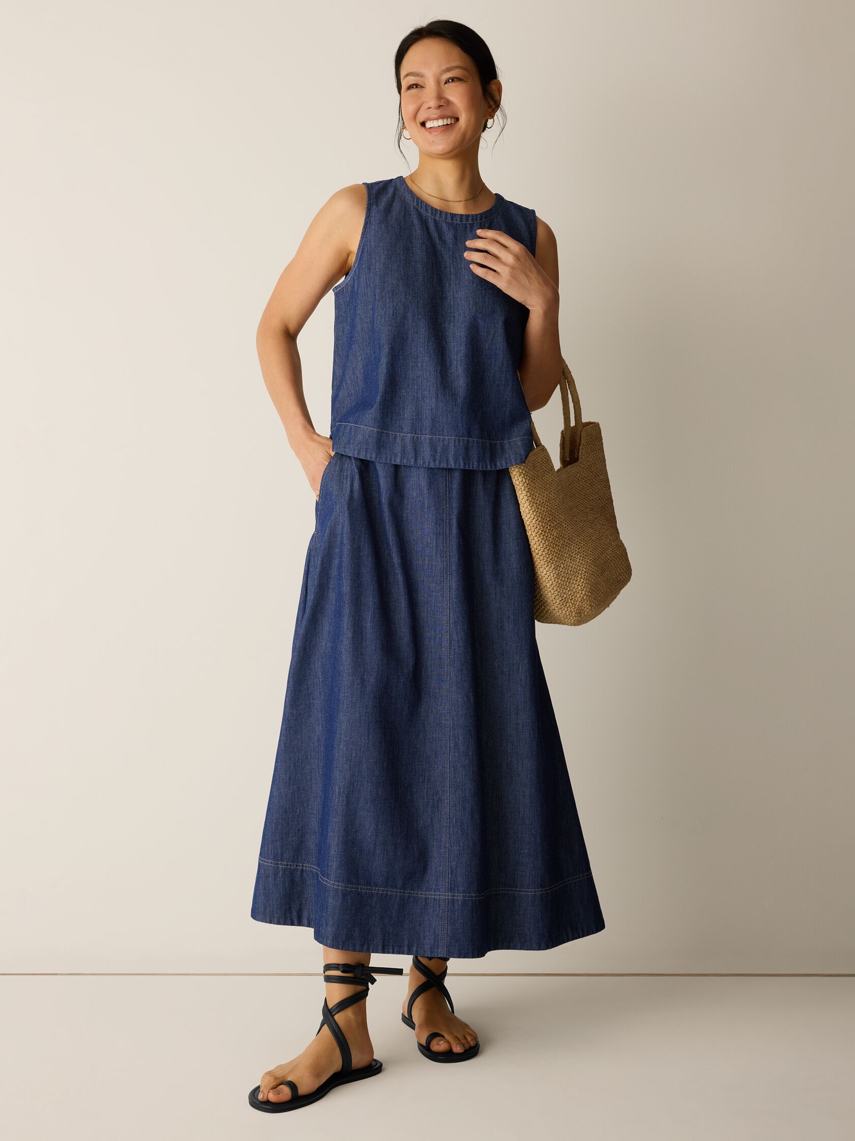 Lightweight Organic Cotton Denim Half-Circle Skirt