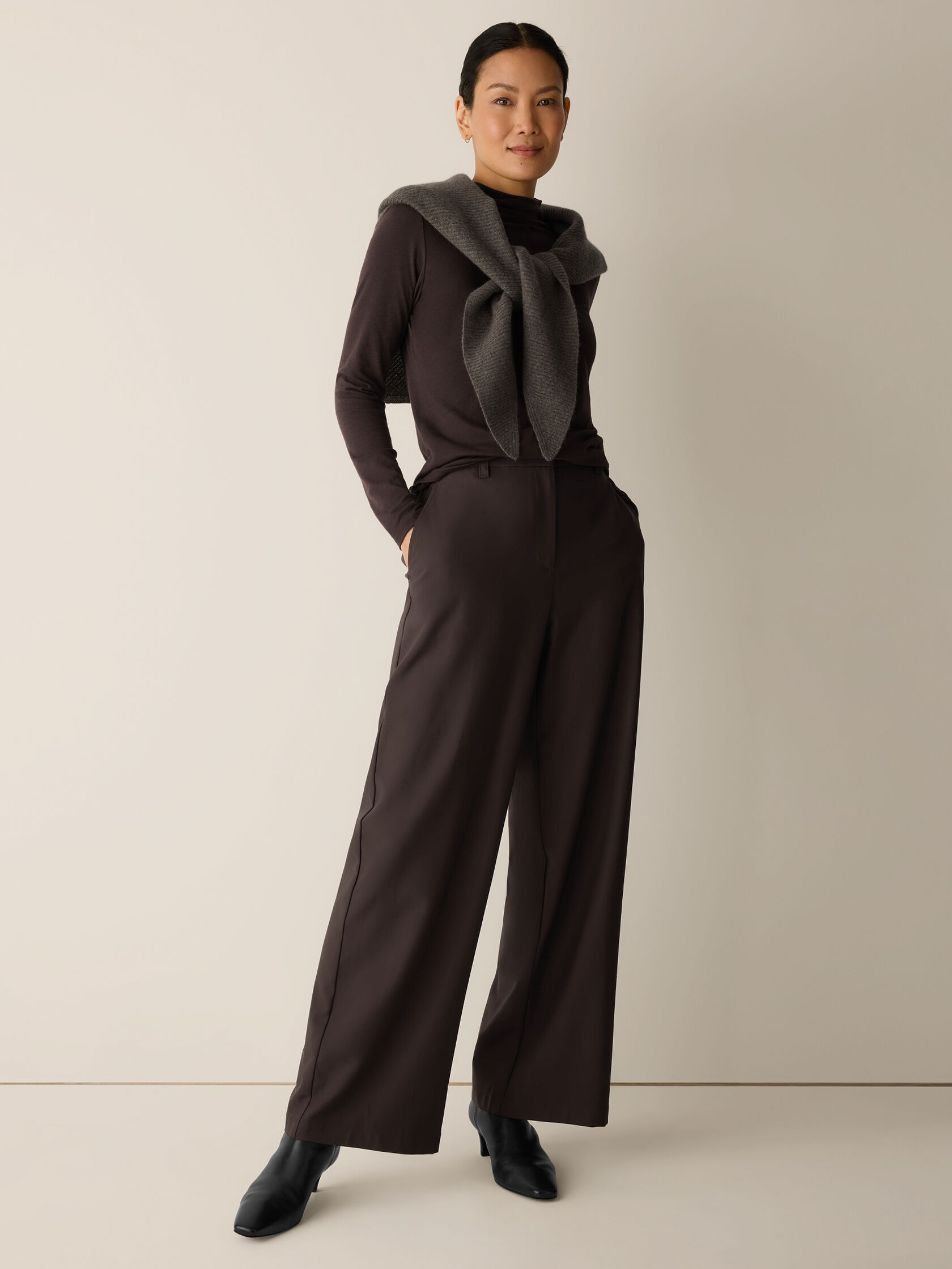 Sheer Cotton Blend Knit Funnel Neck Top