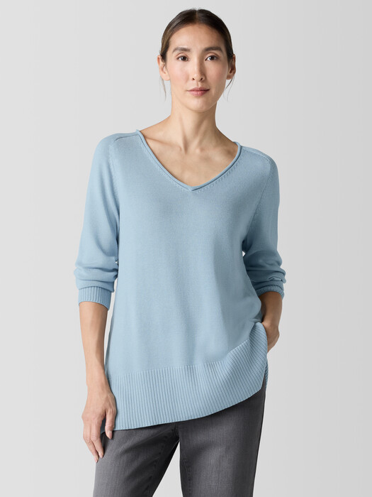 Peruvian Cotton Blend V-Neck Top EILEEN FISHER