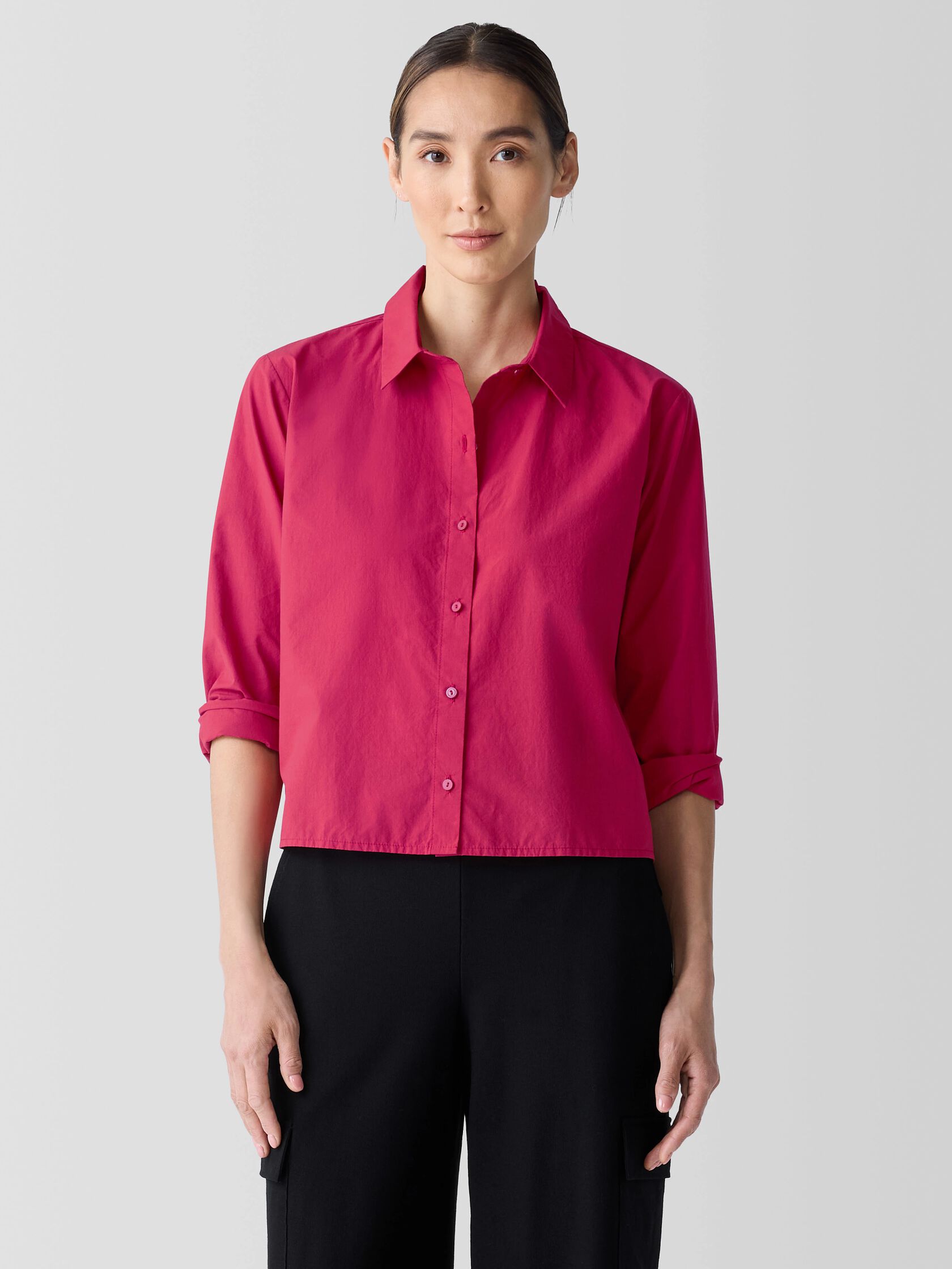 Washed Organic Cotton Poplin Classic Collar Short Shirt