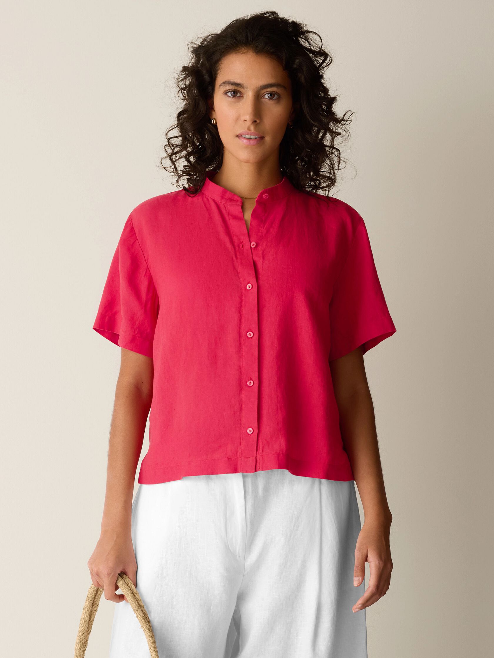 Organic Handkerchief Linen Band Collar Shirt