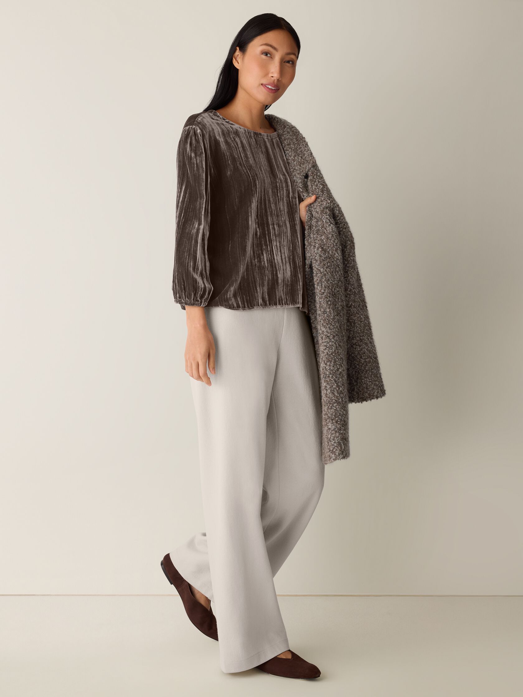 Crushed Velvet Round Neck Top