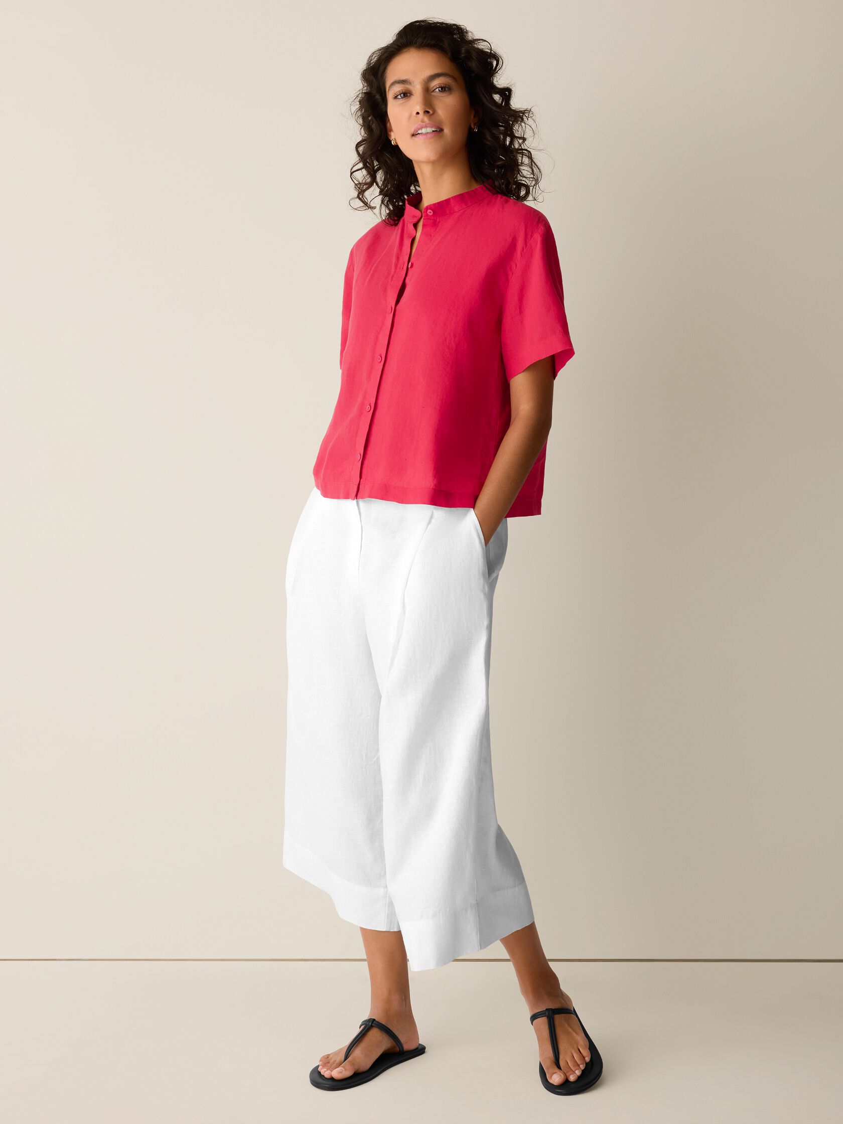 Organic Handkerchief Linen Band Collar Shirt