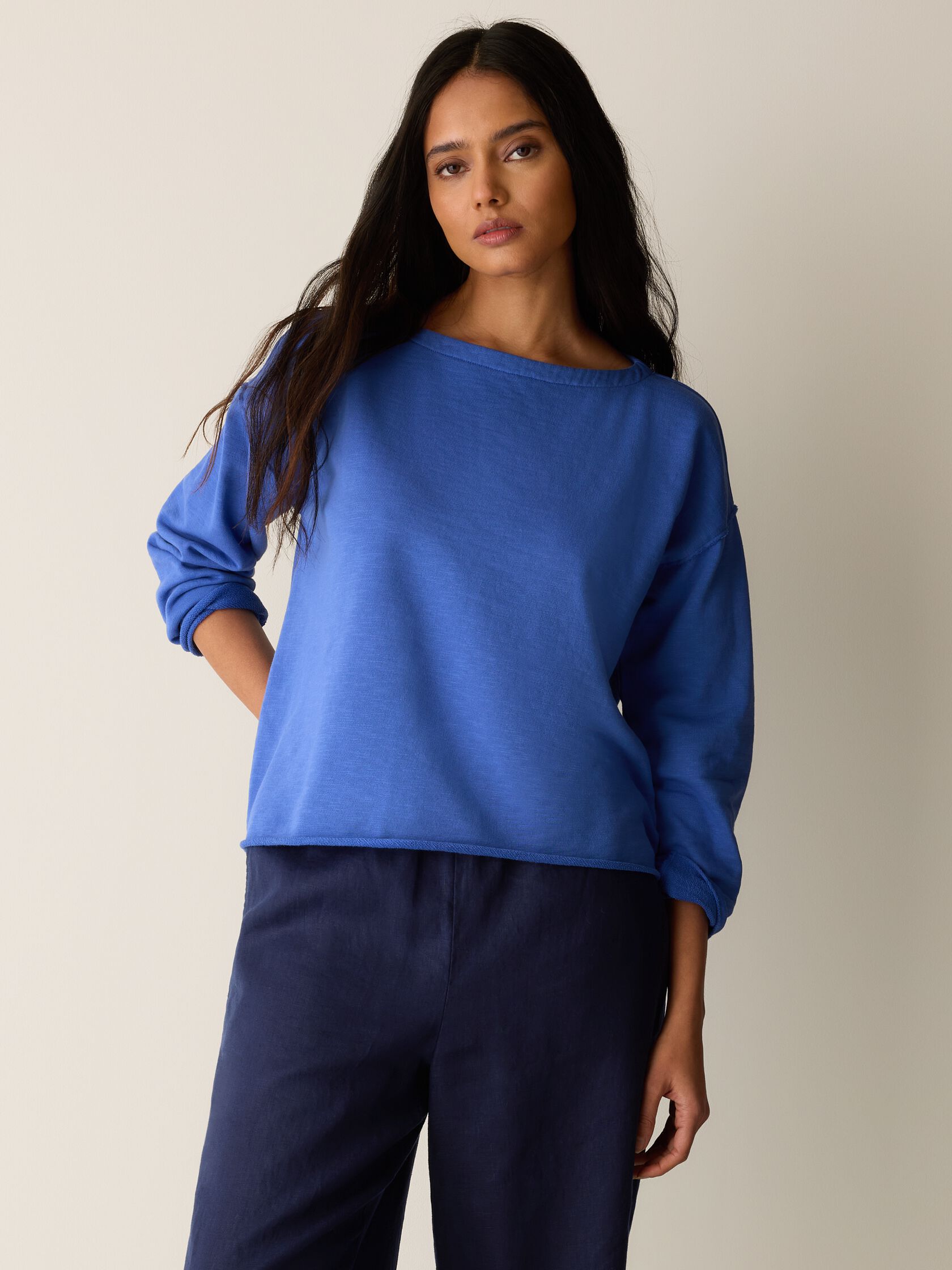 Garment-Dyed Organic Cotton Terry Bateau Neck Box-Top