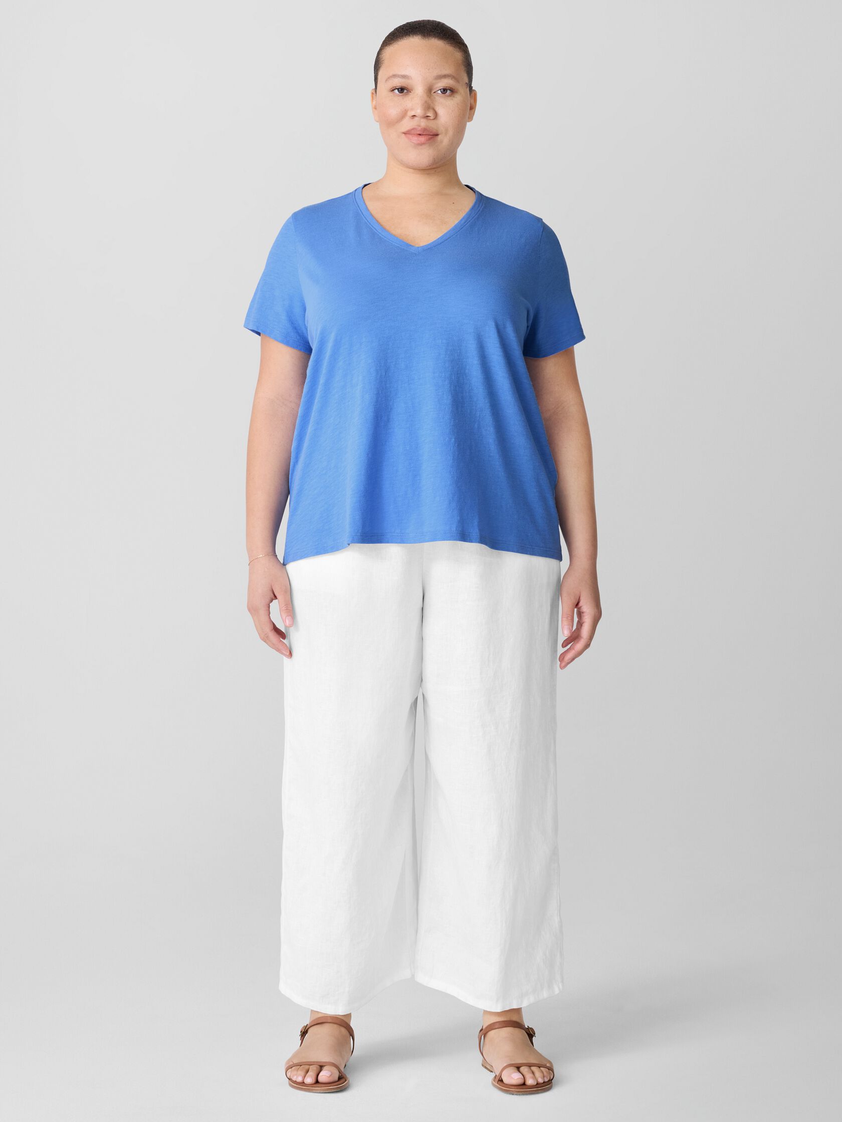 Organic Cotton Slubby Jersey V-Neck Tee