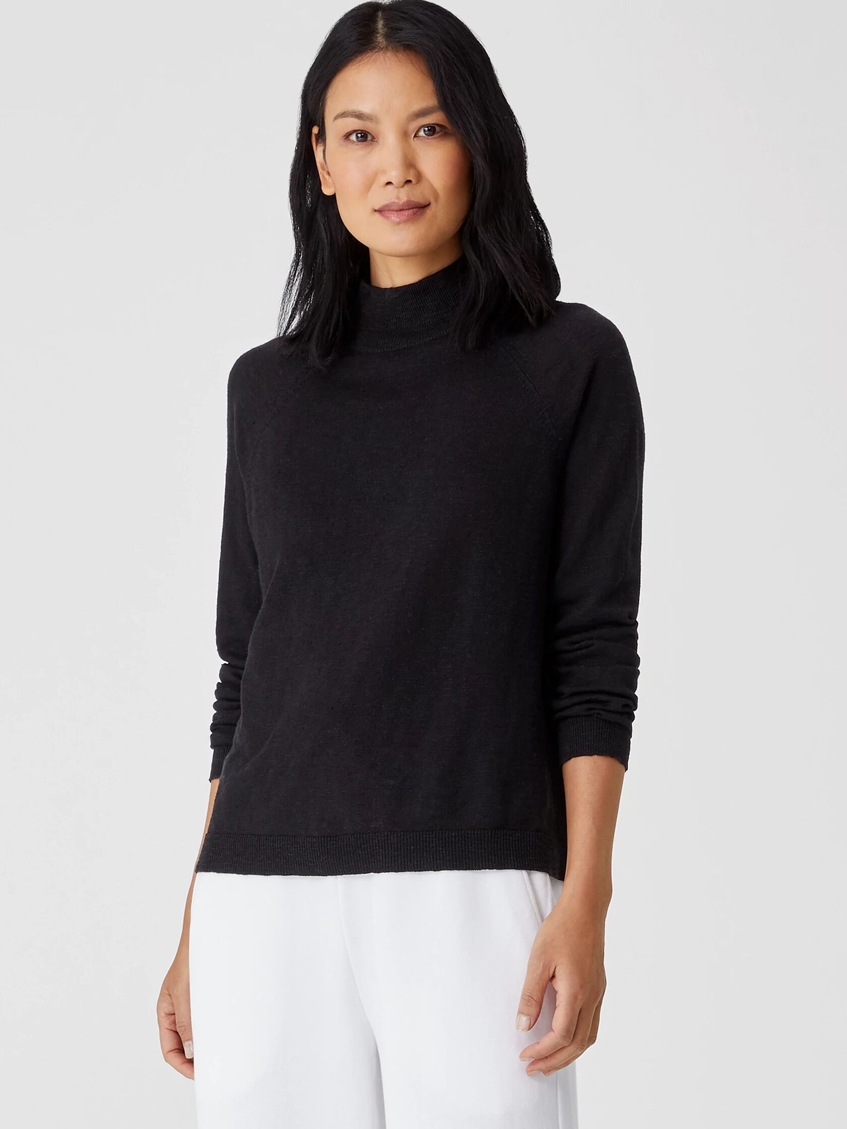 Organic Cotton Linen Slub Funnel Neck Box-Top