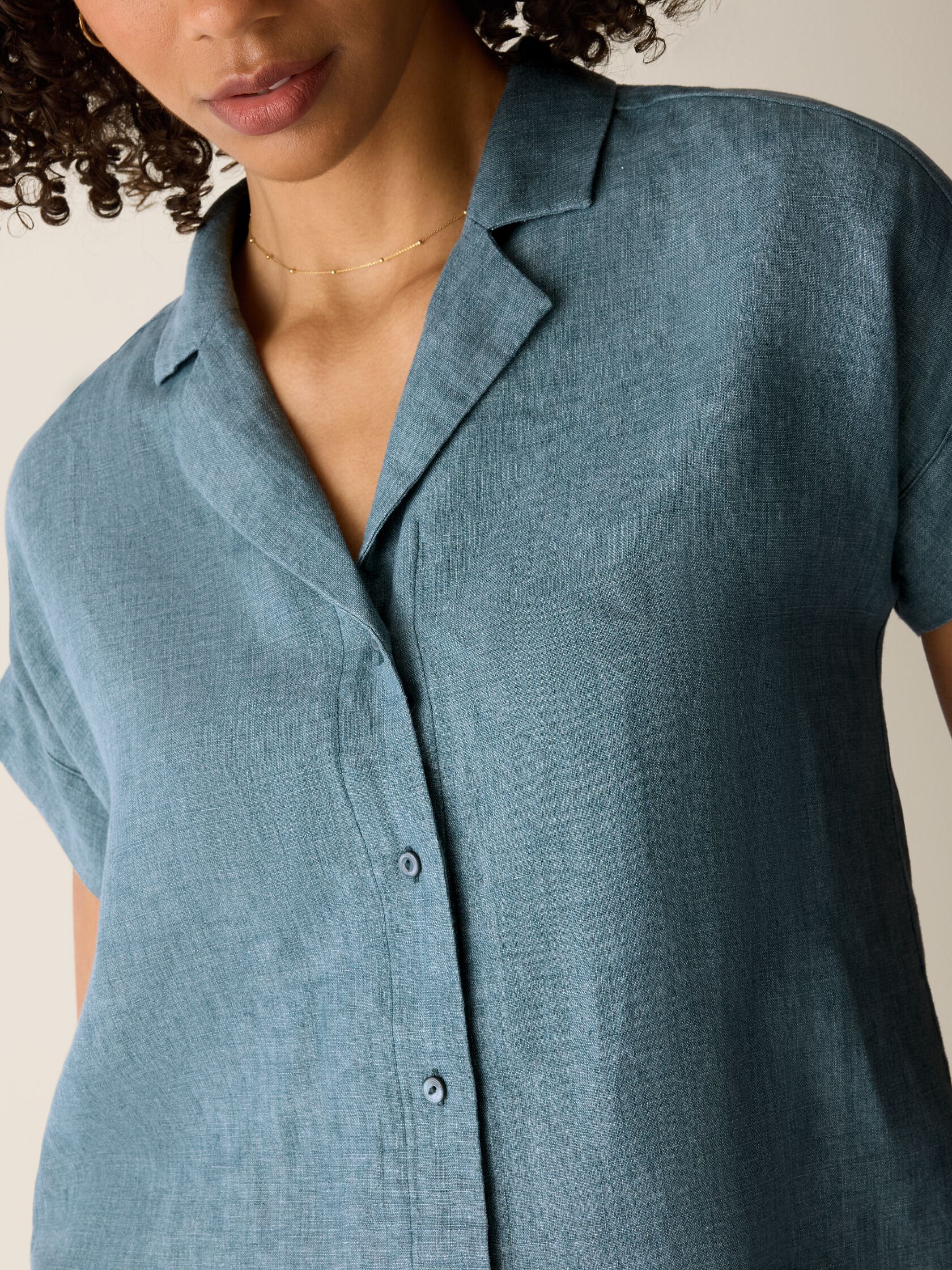 Washed Organic Linen D&eacute;lav&eacute; Notch Collar Shirt