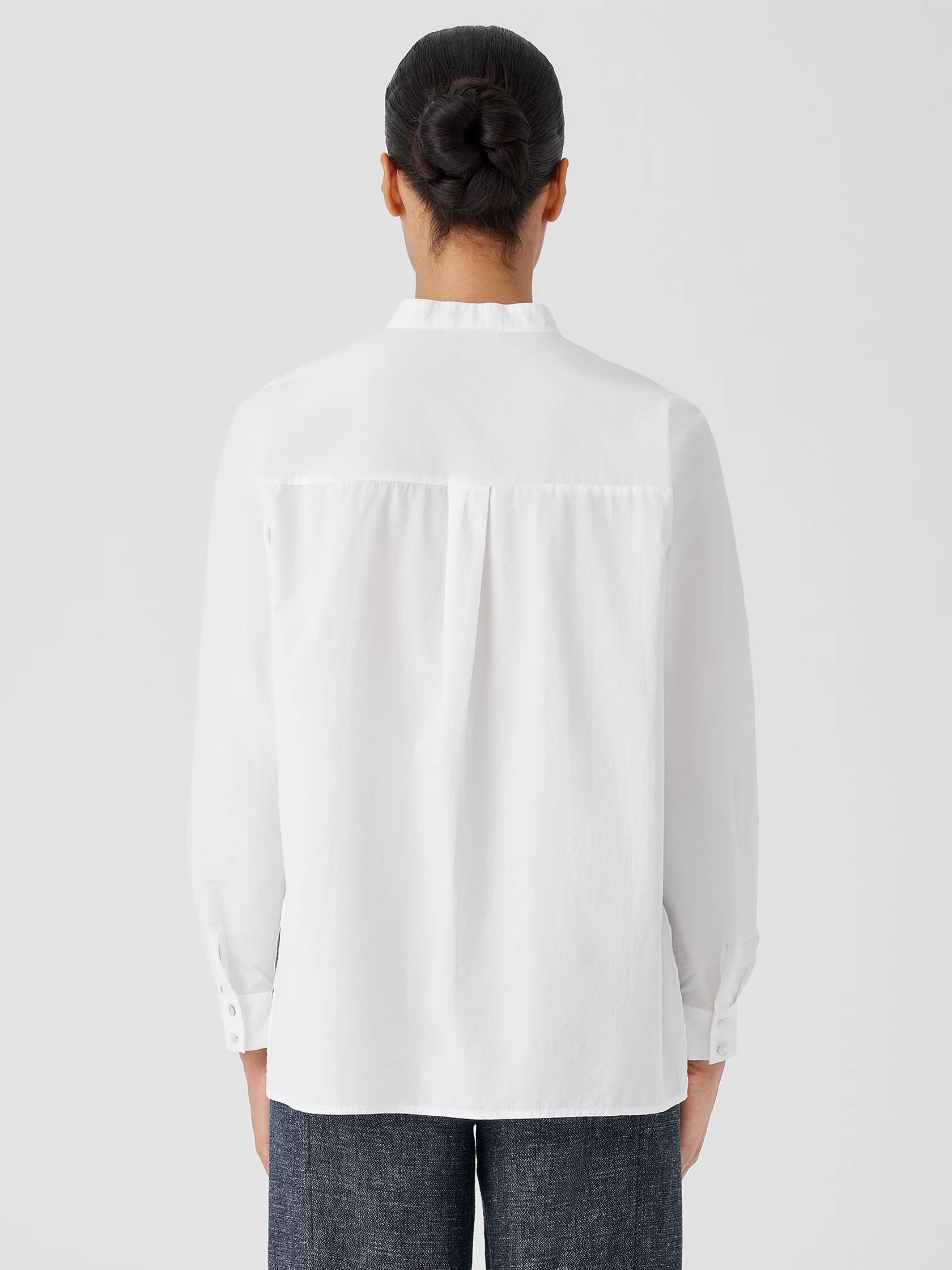 Washed Organic Cotton Poplin Band Collar Shirt