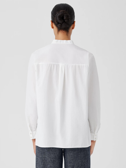 Washed Organic Cotton Poplin Band Collar Shirt