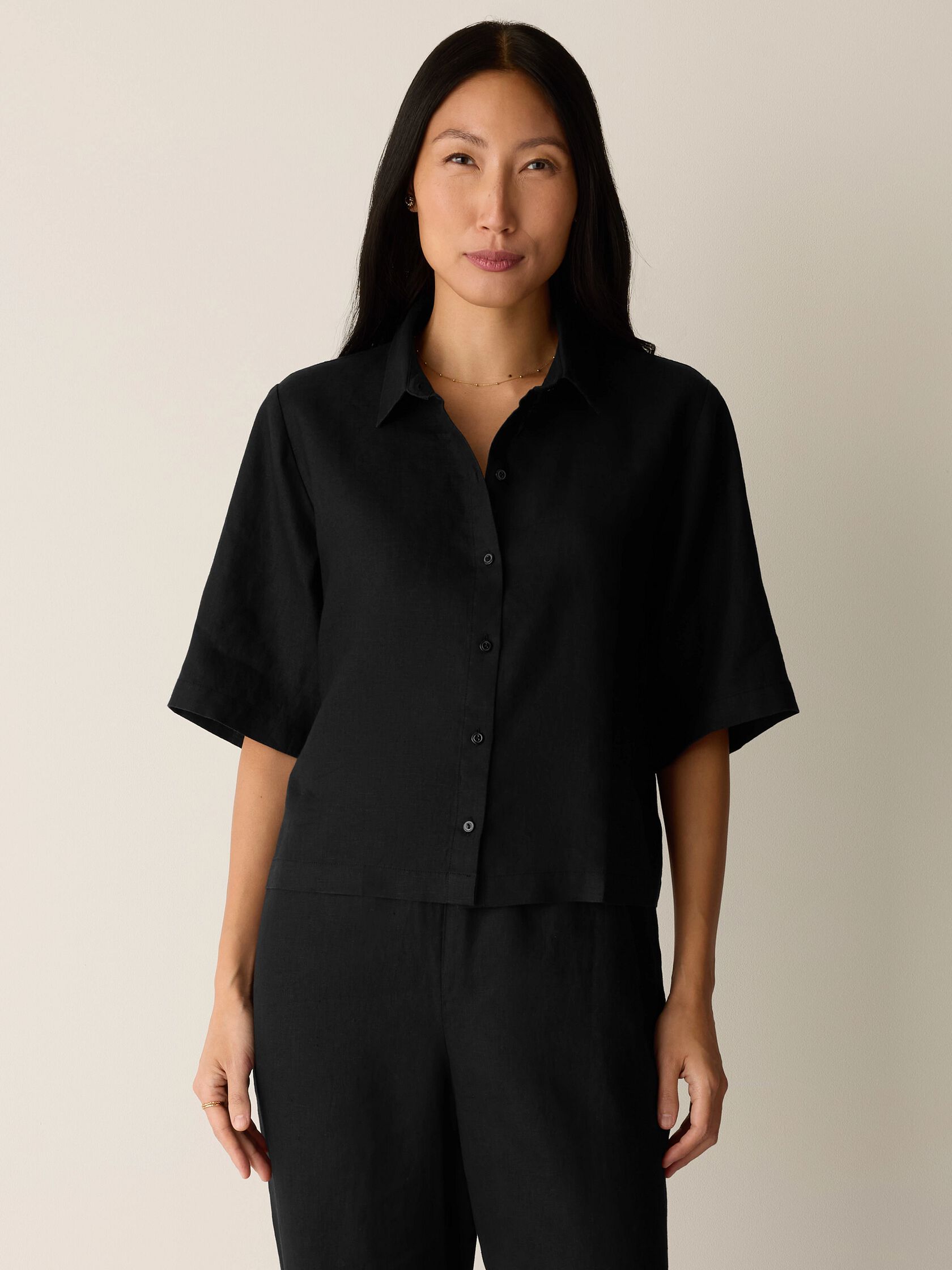 Organic Handkerchief Linen Elbow-Sleeve Shirt