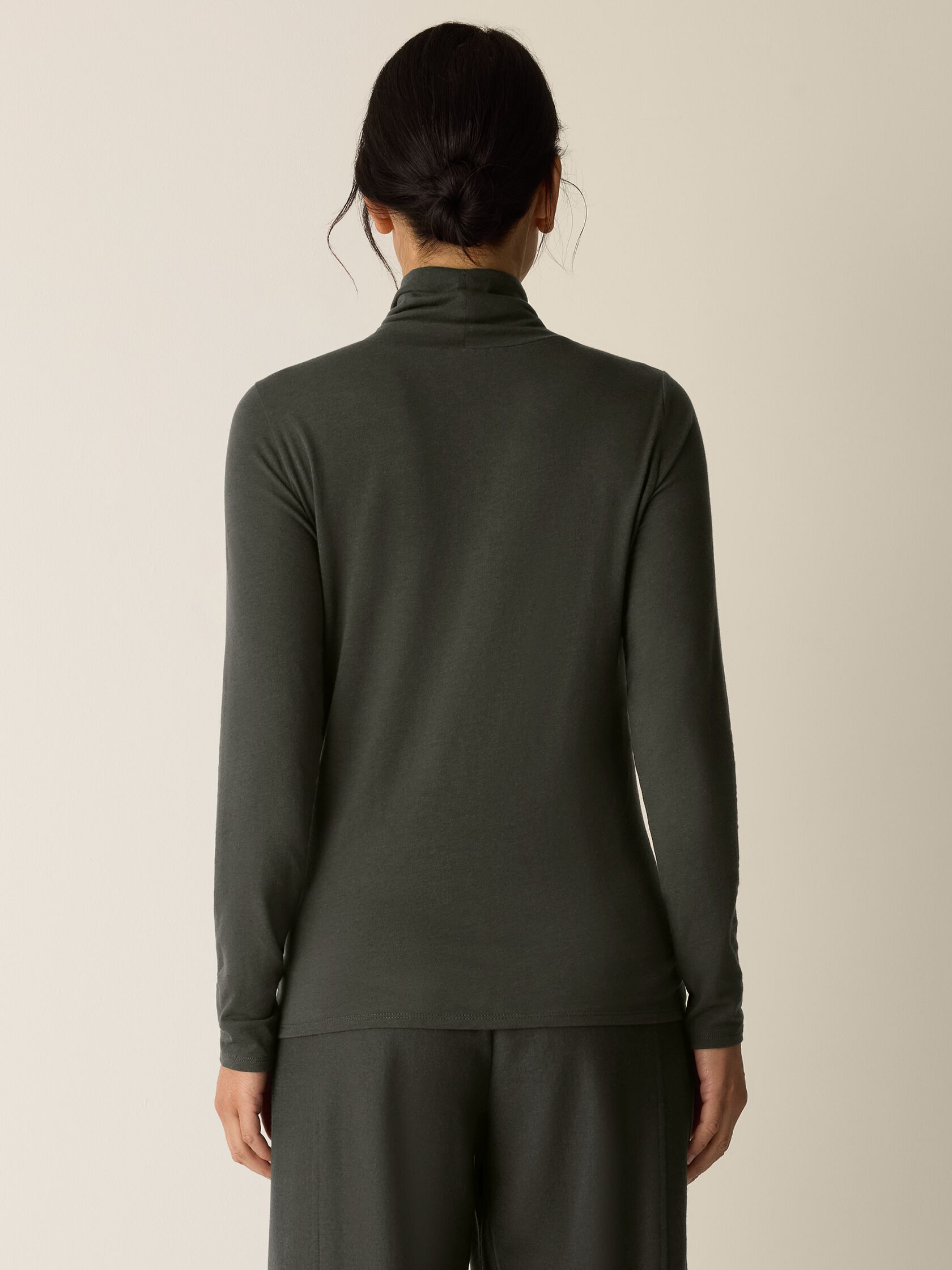 Sheer Cotton Blend Knit Turtleneck Top