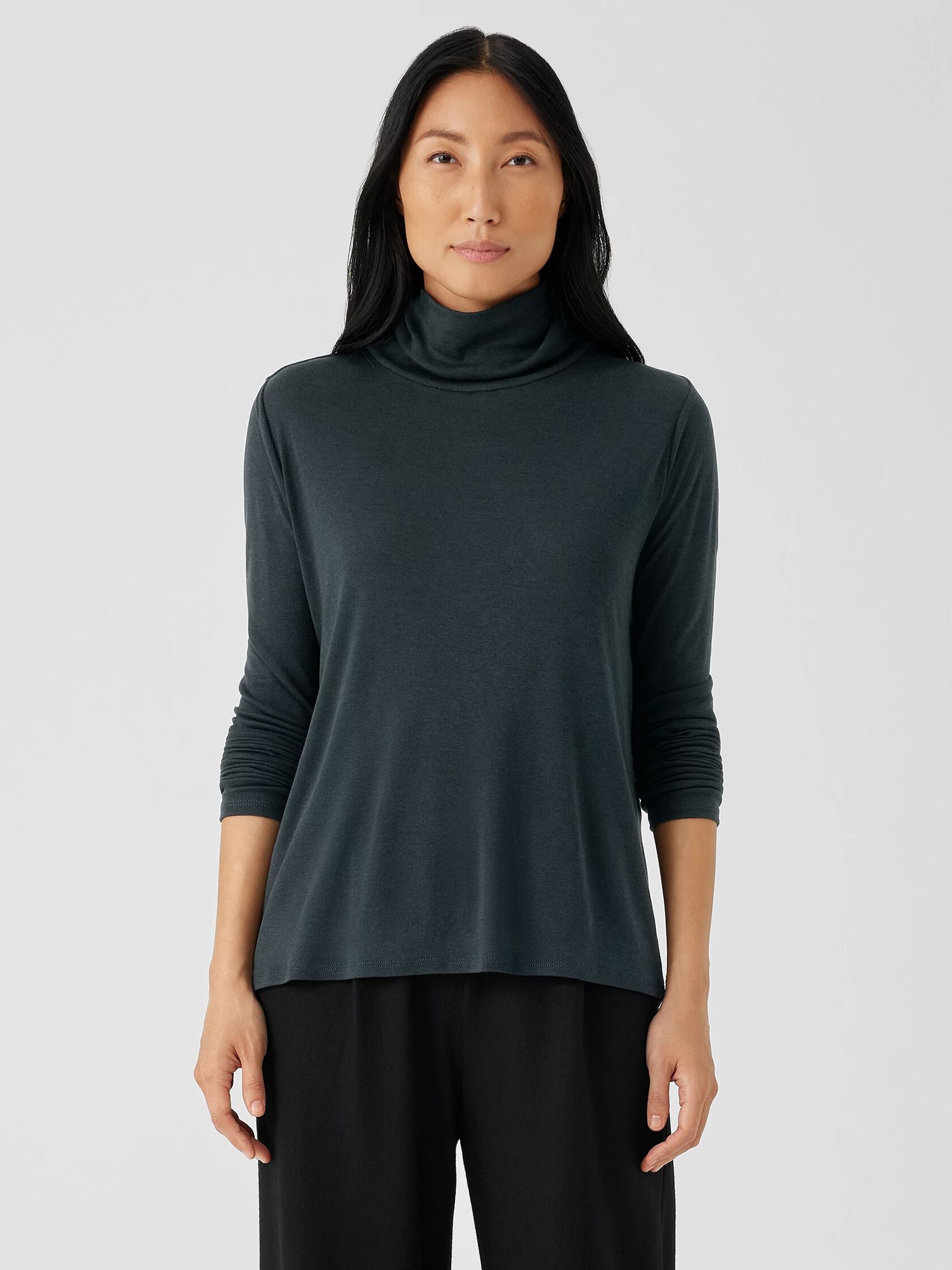 Ribbed Pima Cotton Blend Turtleneck Top