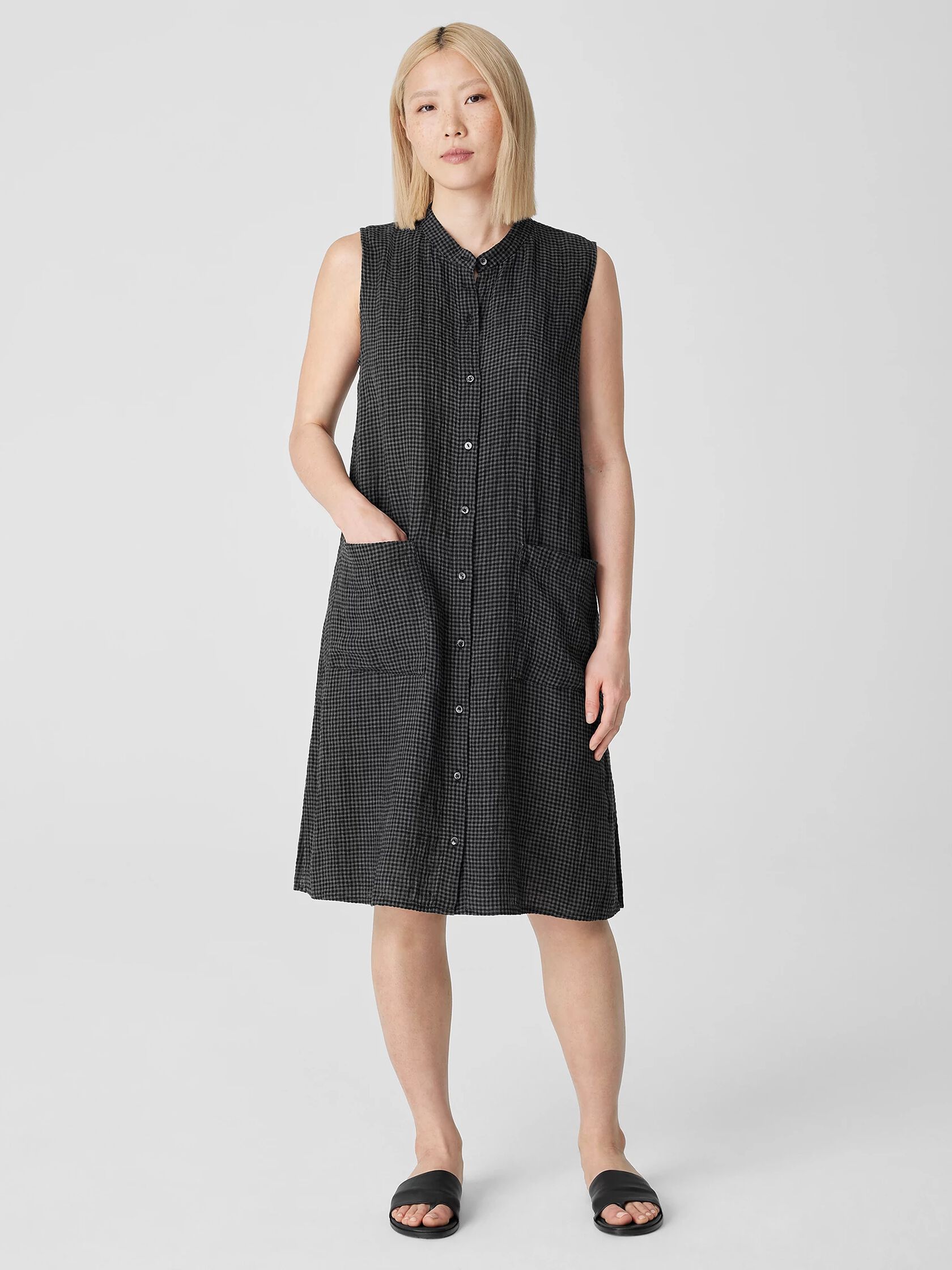 Puckered Organic Linen Sleeveless Dress