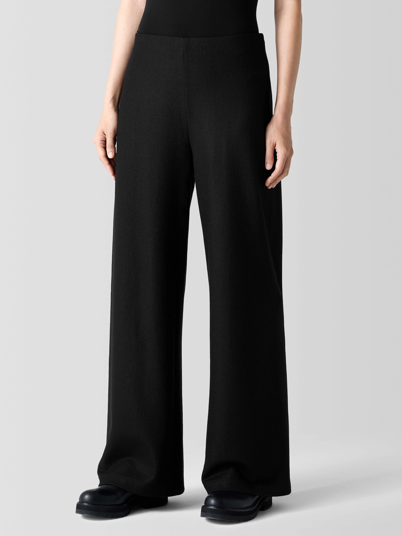 Felted Wool Jersey Wide-Leg Long Pant in Regenerative Wool