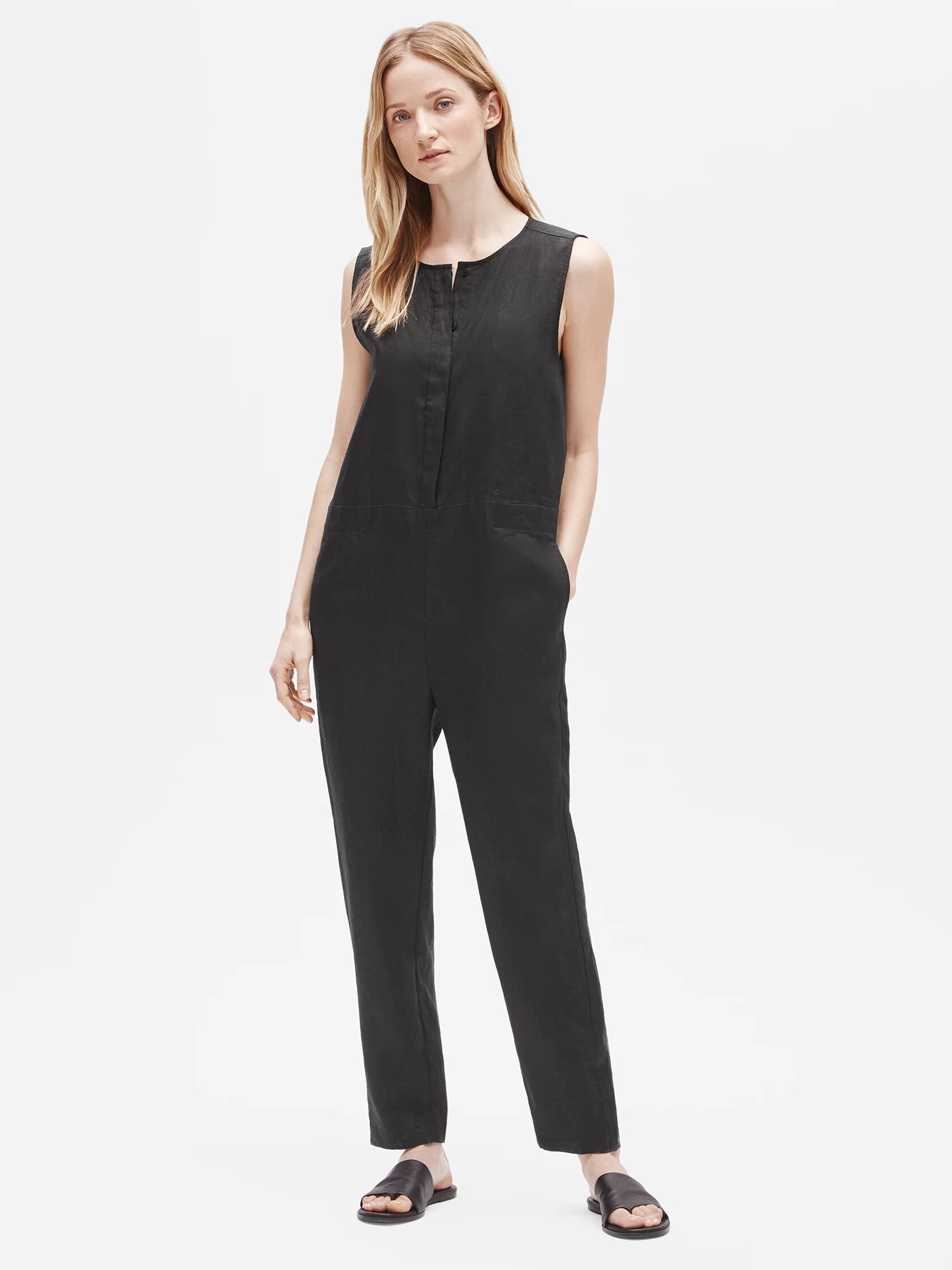 Organic Linen Round Neck Jumpsuit