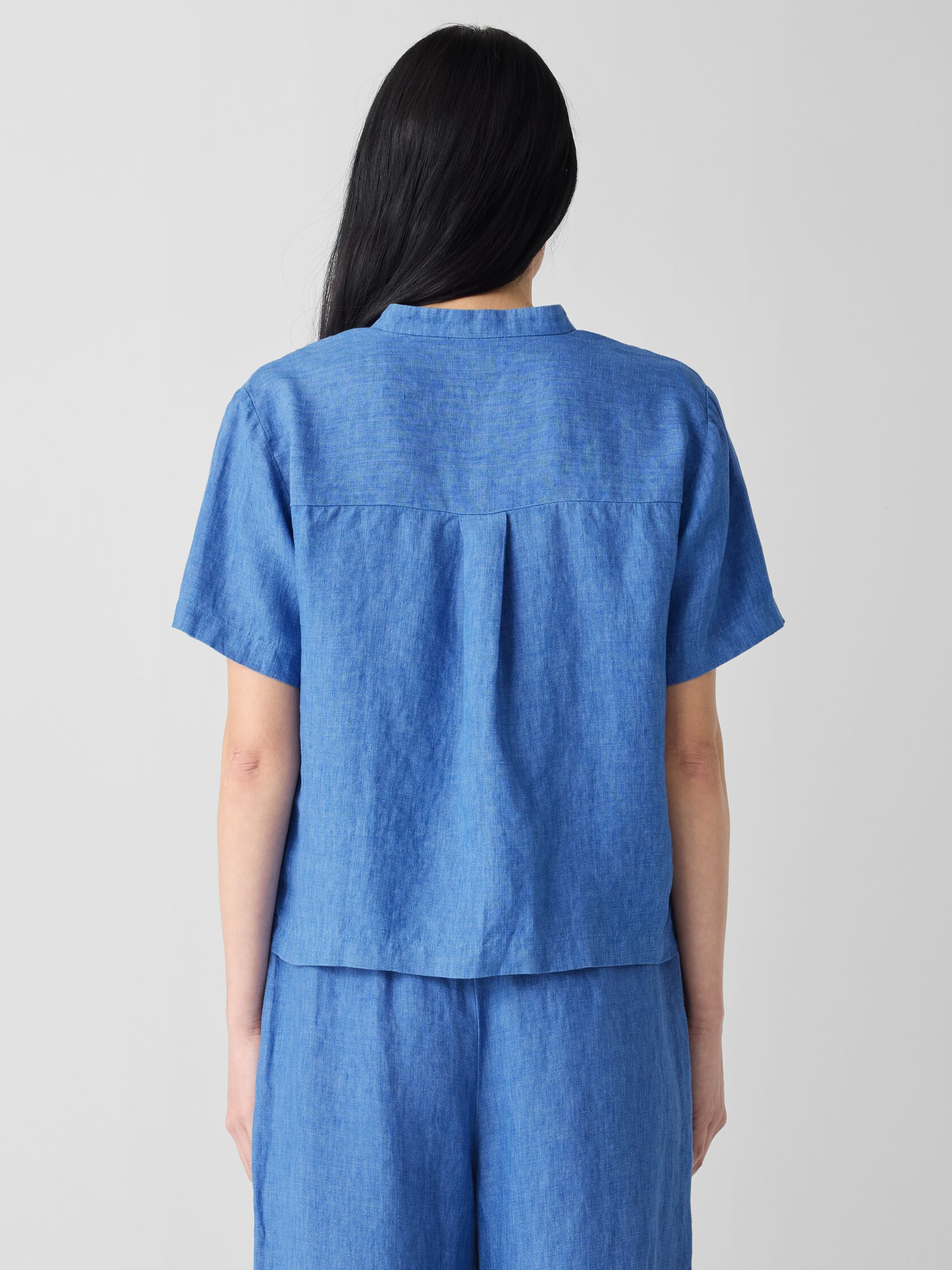 Washed Organic Linen Délavé Band Collar Shirt