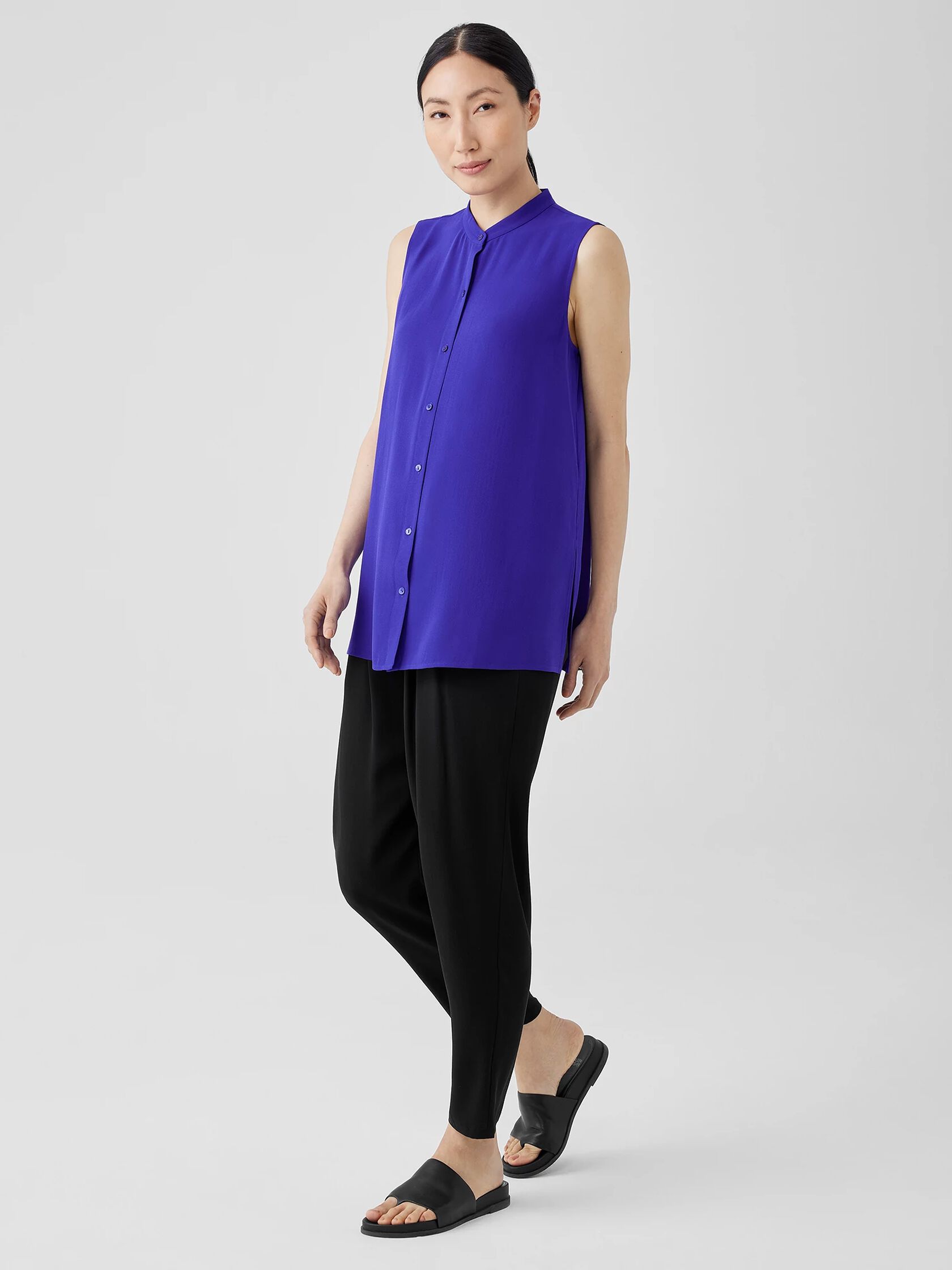 Silk Georgette Crepe Sleeveless Shirt