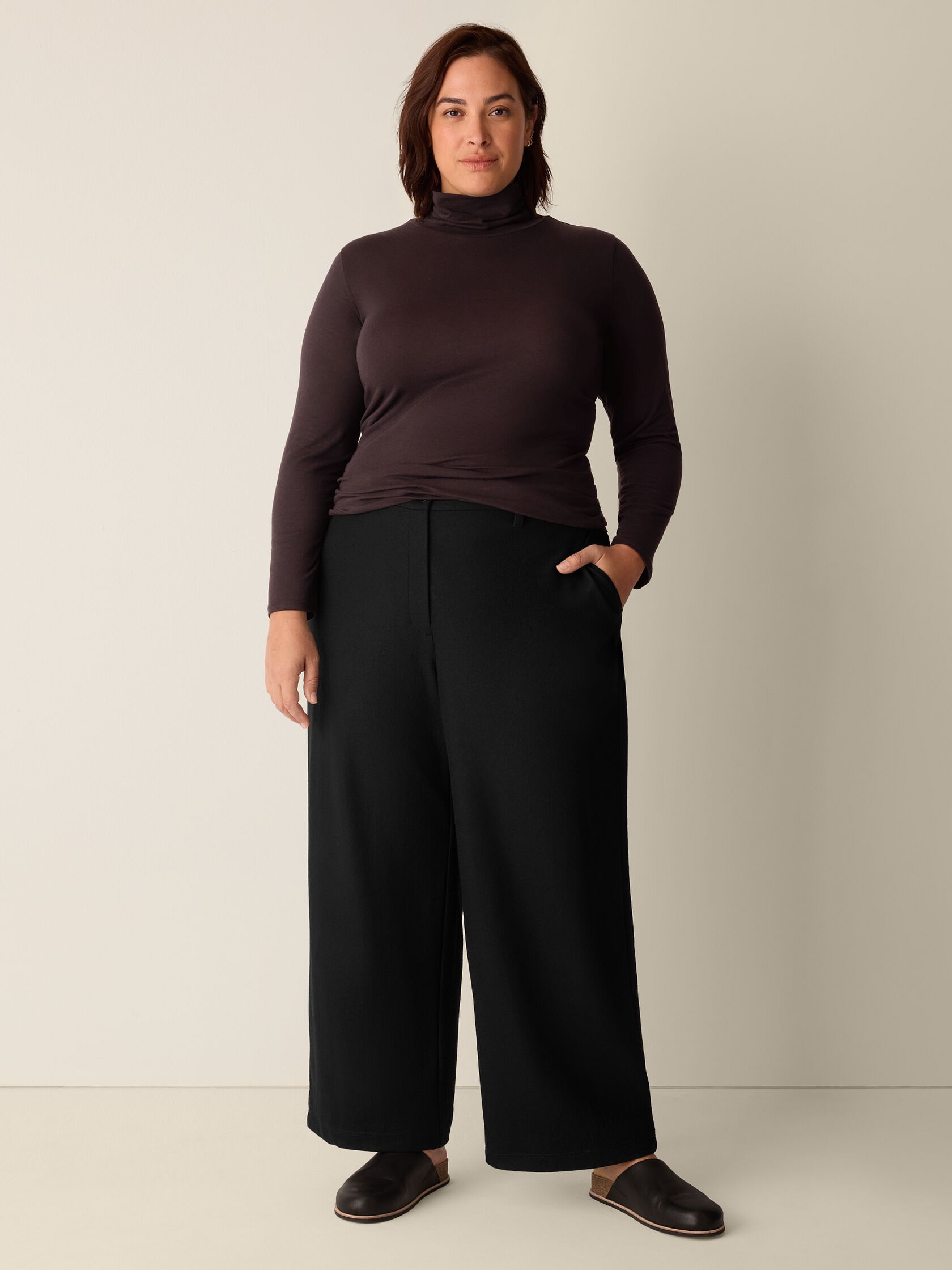 Felted Wool Jersey Wide-Leg Trouser