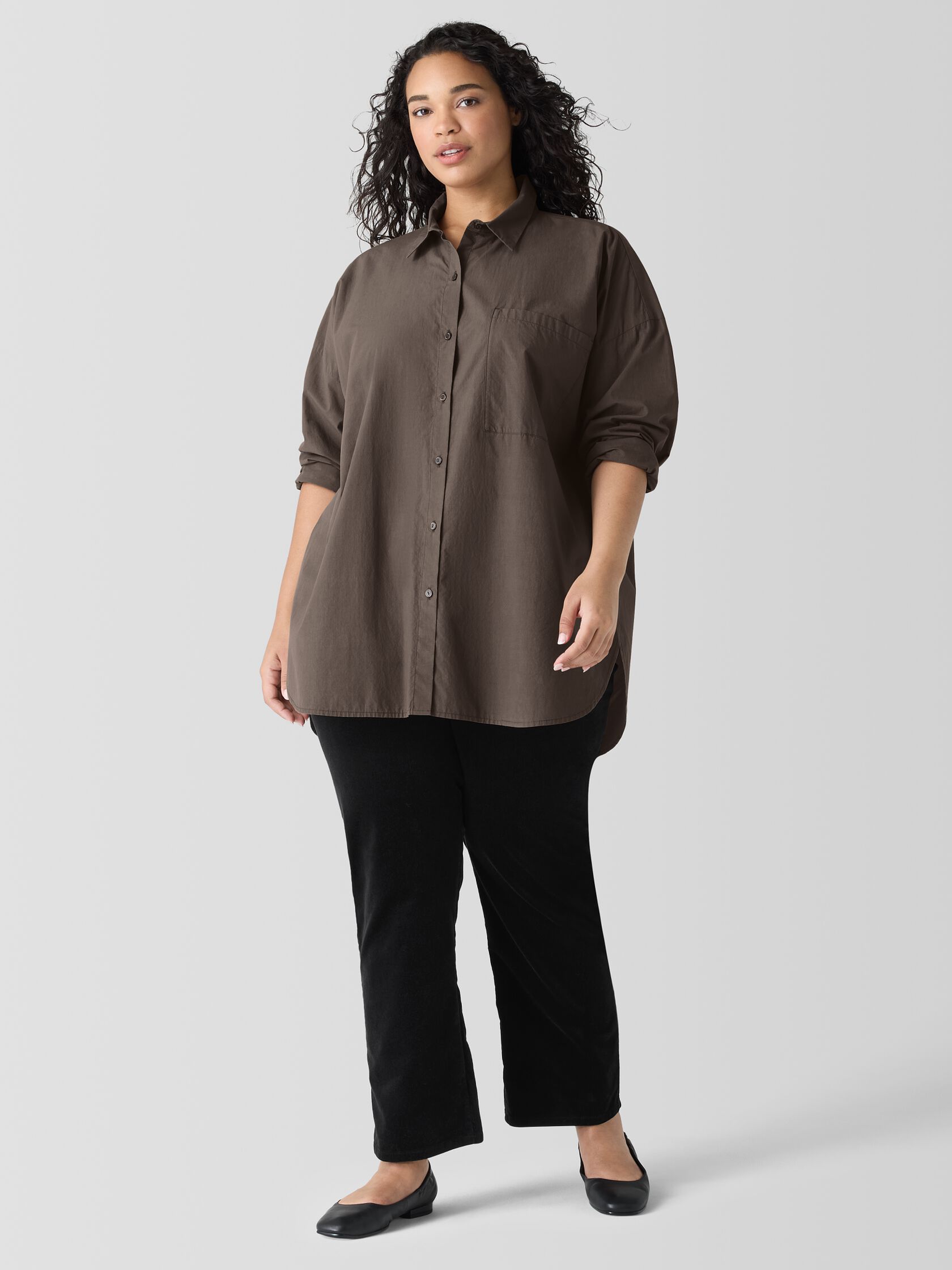 Washed Organic Cotton Poplin Classic Collar Long Shirt