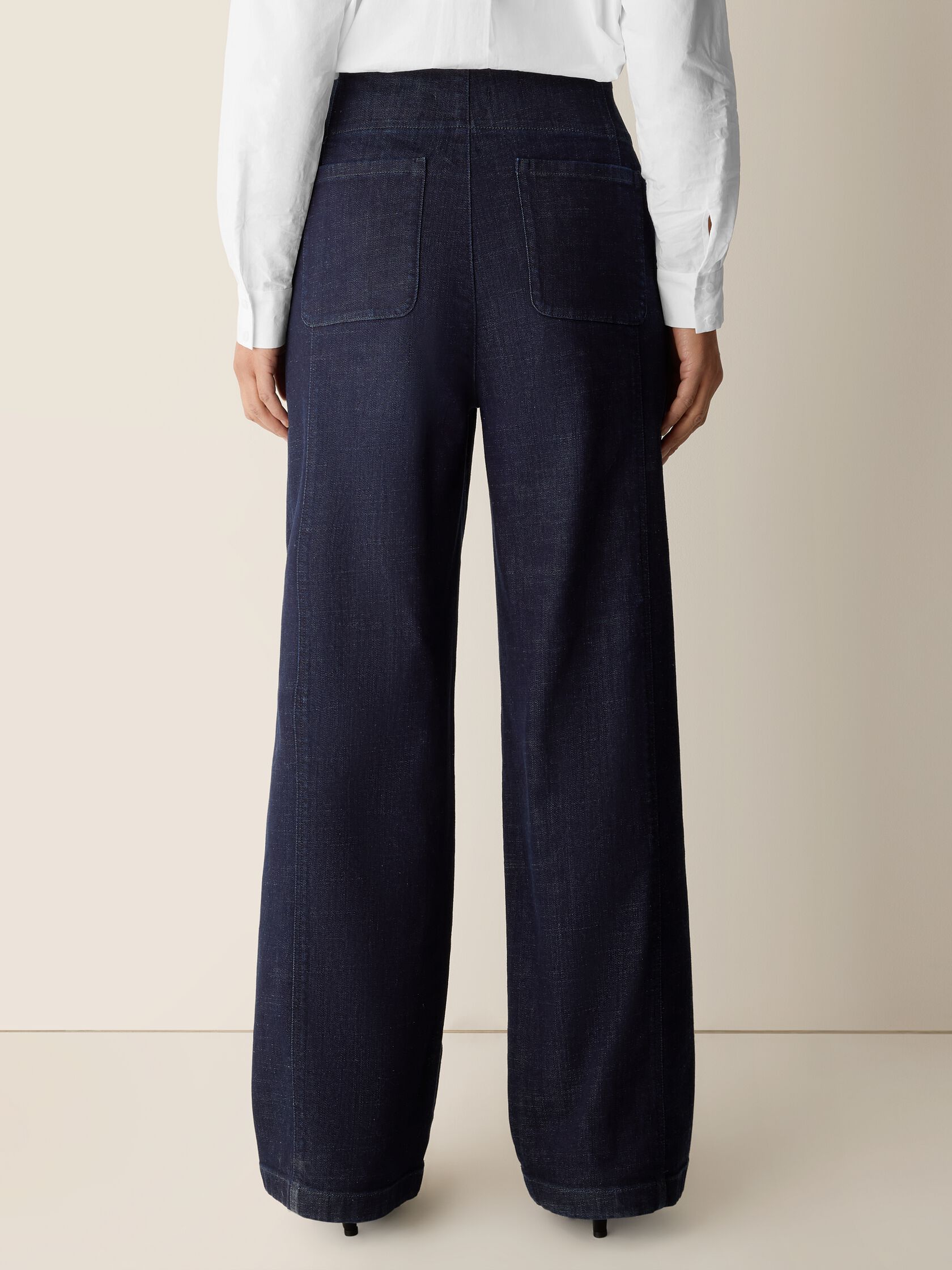 Cotton Stretch Denim Wide-Leg Trouser