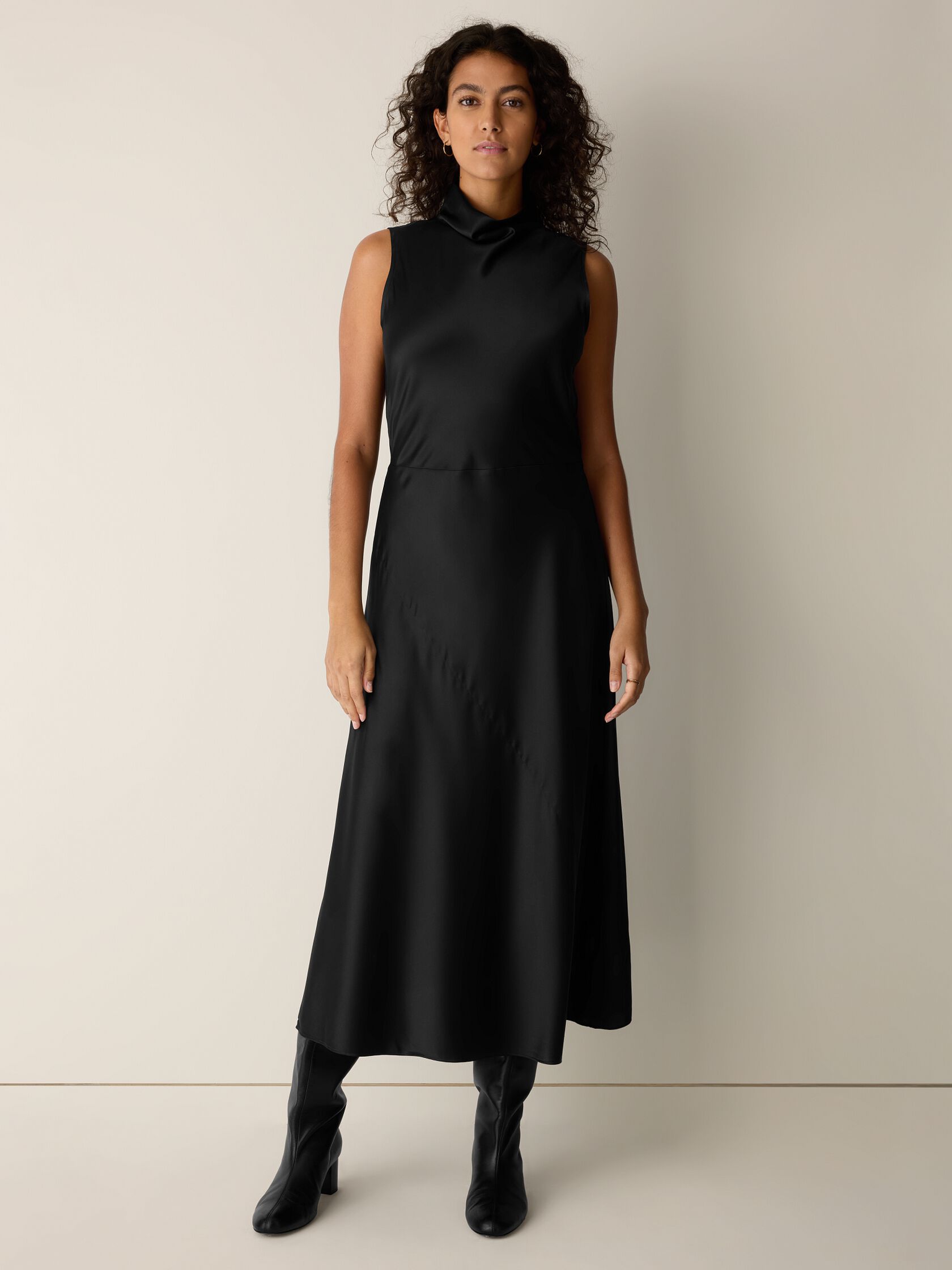 Stretch Silk Charmeuse Bias Cowl Neck Dress