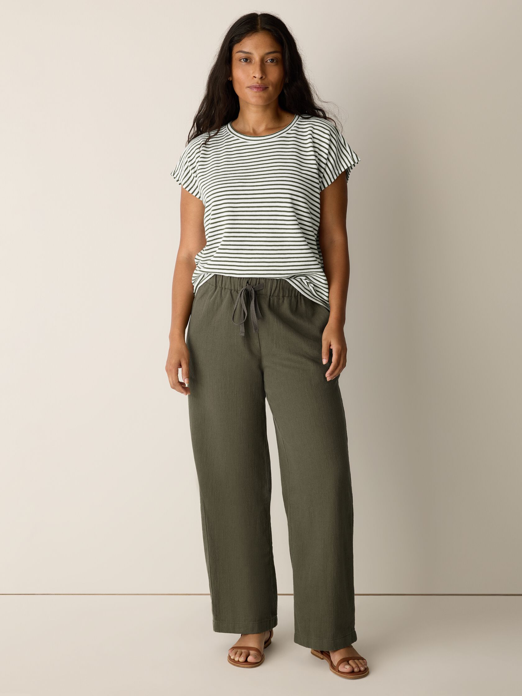 Slubby Organic Cotton Linen Full-Length Straight Pant