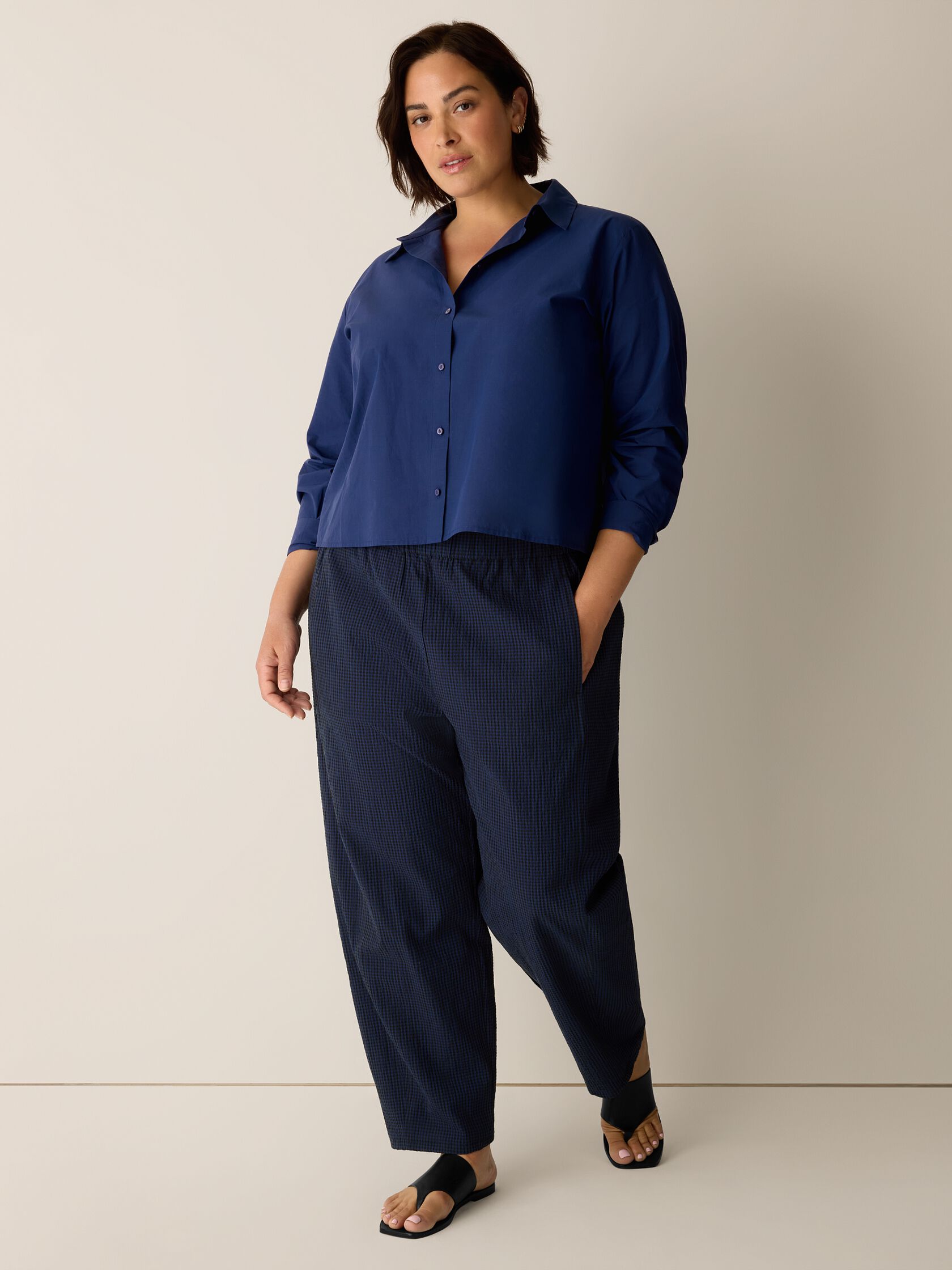 Organic Cotton Pucker Check Lantern Pant