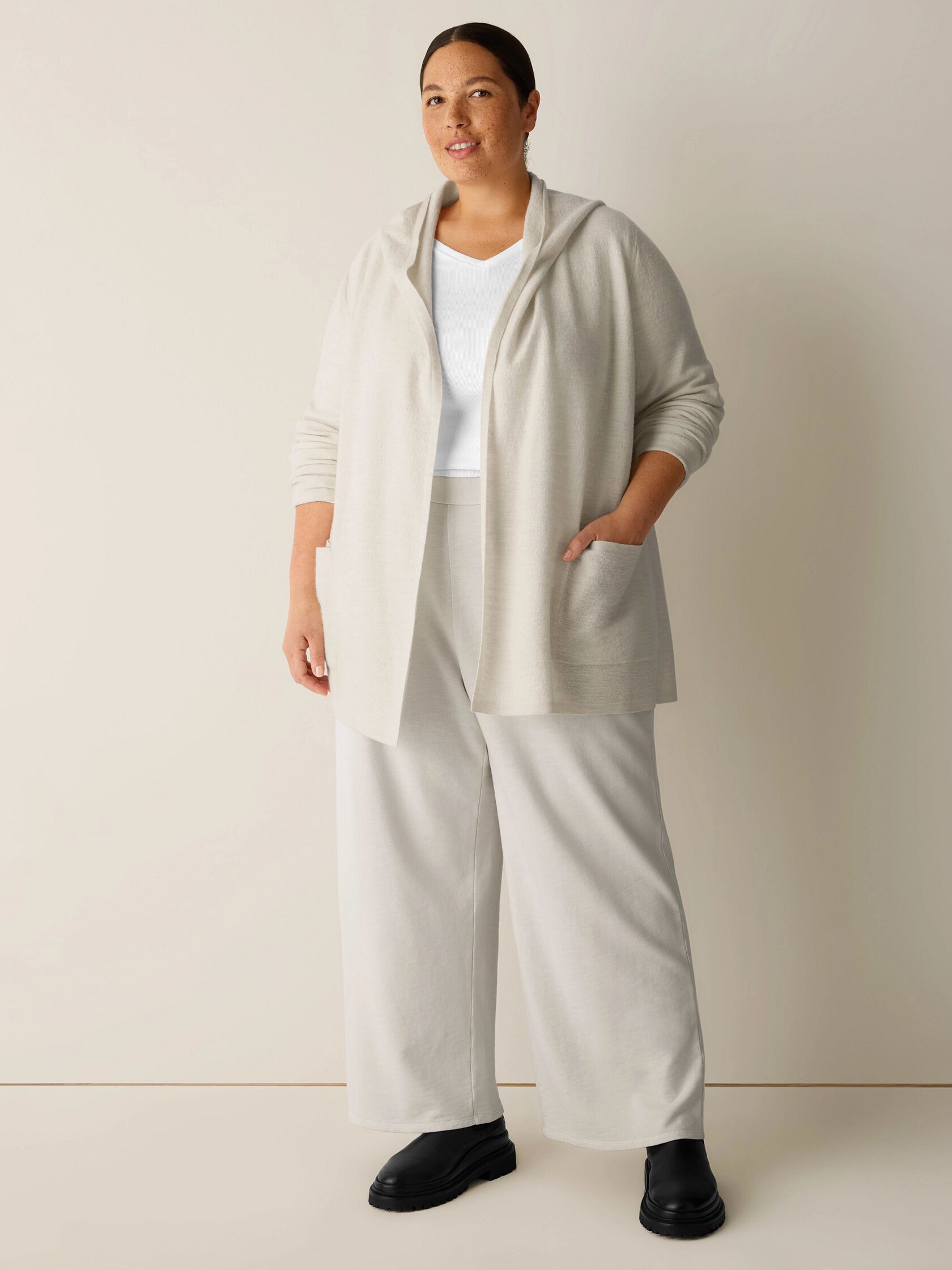 Fine Felted Wool Hooded Cardigan in Regenerative Wool