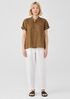 Organic Handkerchief Linen Band Collar Short-Sleeve Shirt